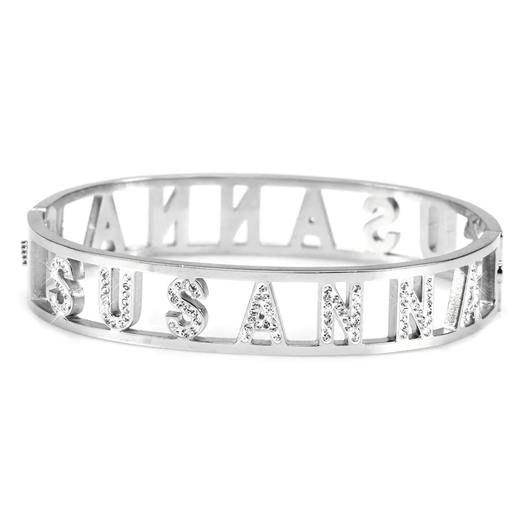 Flowers Bracciale Rigido in Acciaio con Nome e Zirconcini (Susanna) - immagine 1