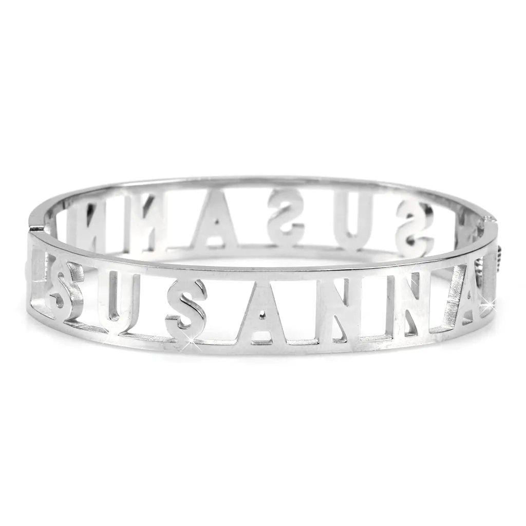 Flowers Bracciale Rigido in Acciaio con Nome e Zirconcini (Susanna) - immagine 2