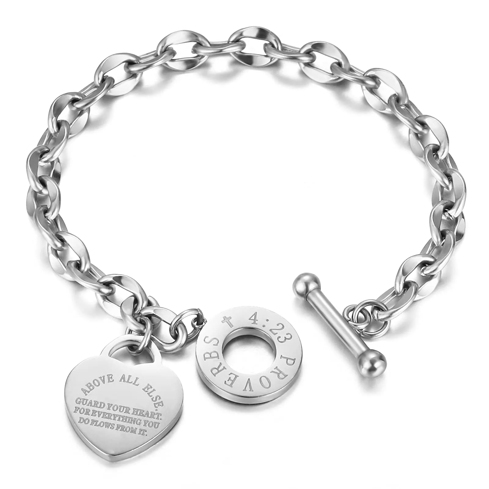 Emibele Braccialetto da Donna in Acciaio Inossidabile con Ciondolo a Cuore, Argento - immagine 1