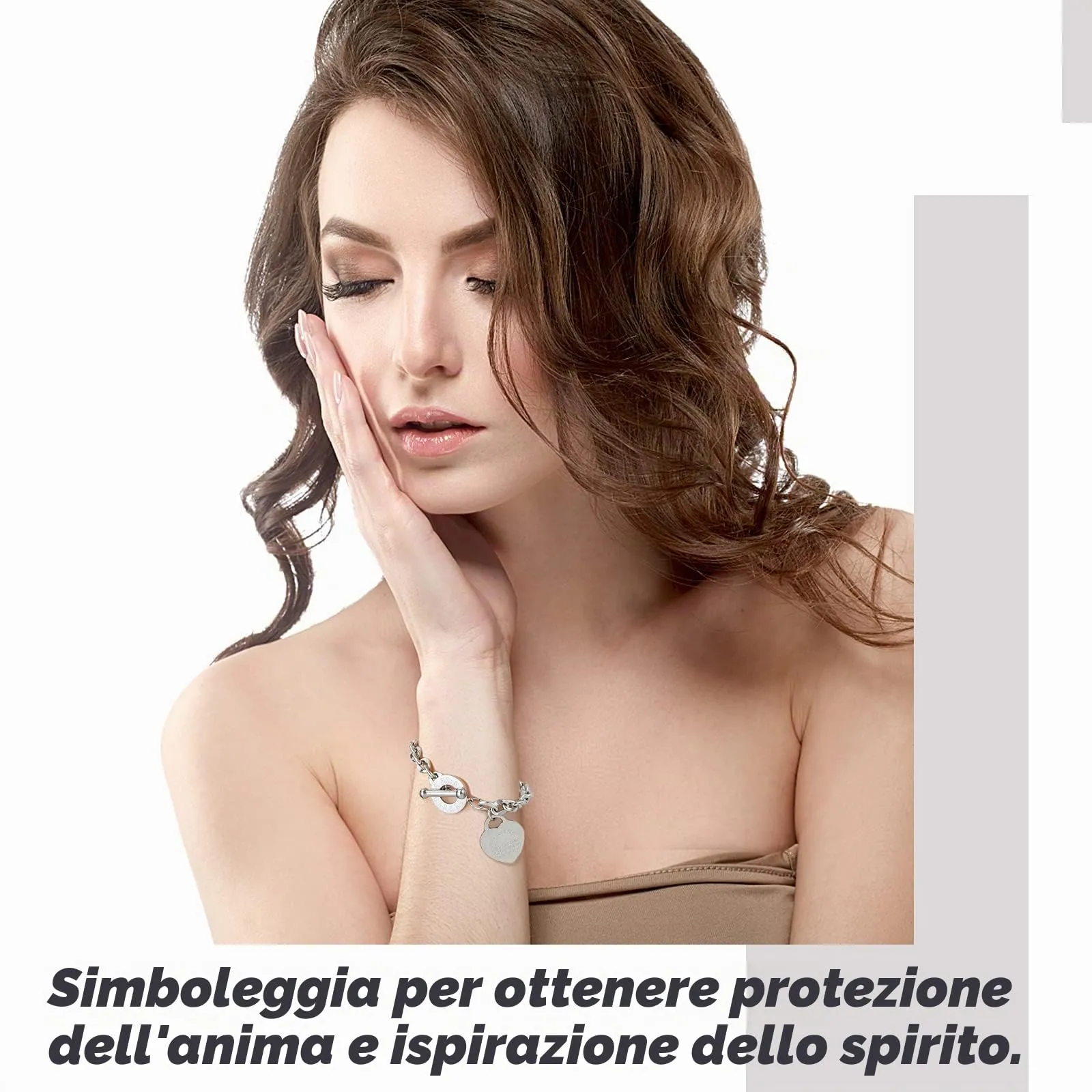 Emibele Braccialetto da Donna in Acciaio Inossidabile con Ciondolo a Cuore, Argento - immagine 4