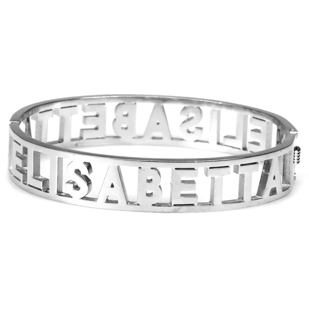 Flowers Bracciale Rigido in Acciaio con Nome e Zirconi Elisabetta 2 - immagine 2
