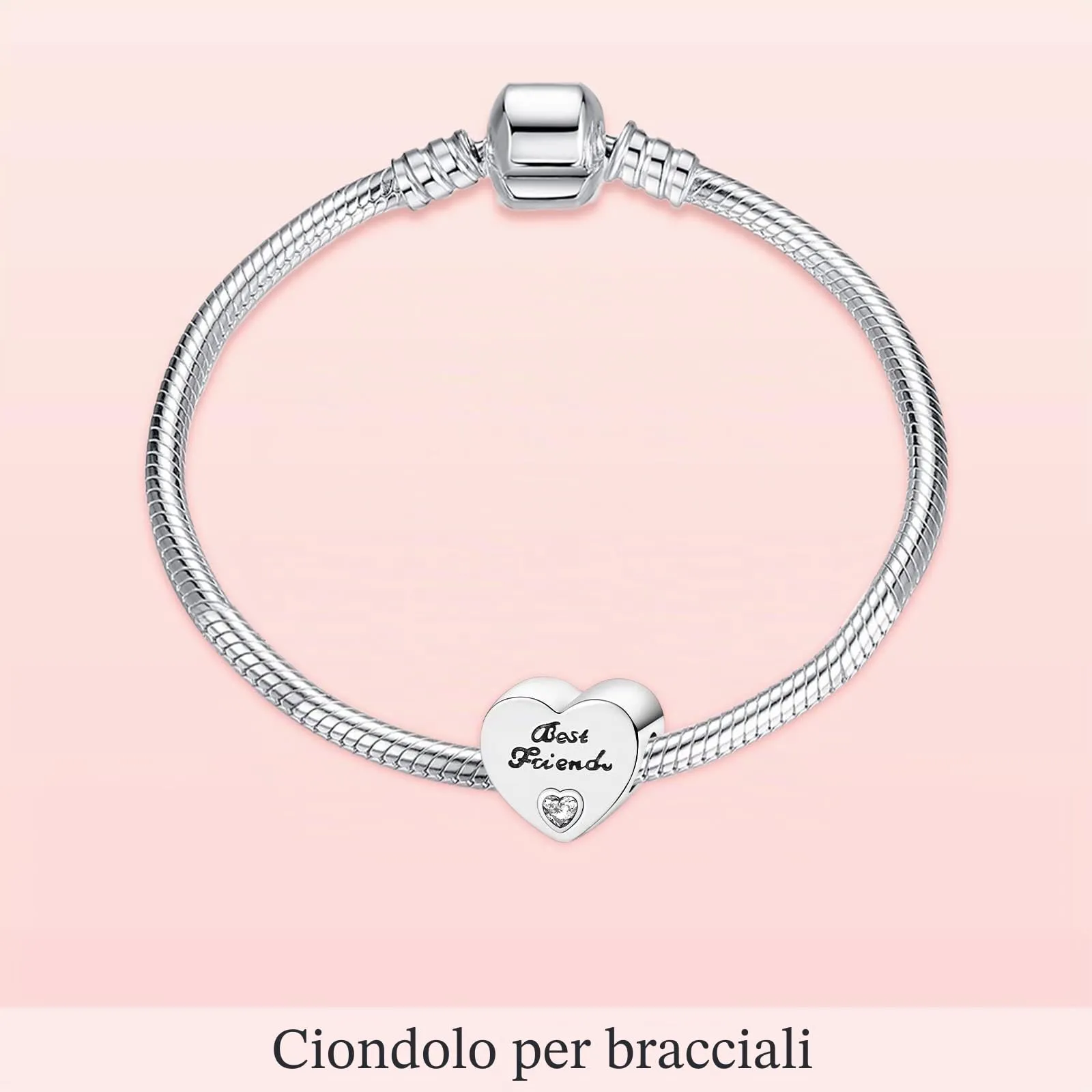 Annmors Ciondolo a Cuore Migliori Amiche in Argento 925 con Zirconia Cubica per Bracciale Charm - immagine 3