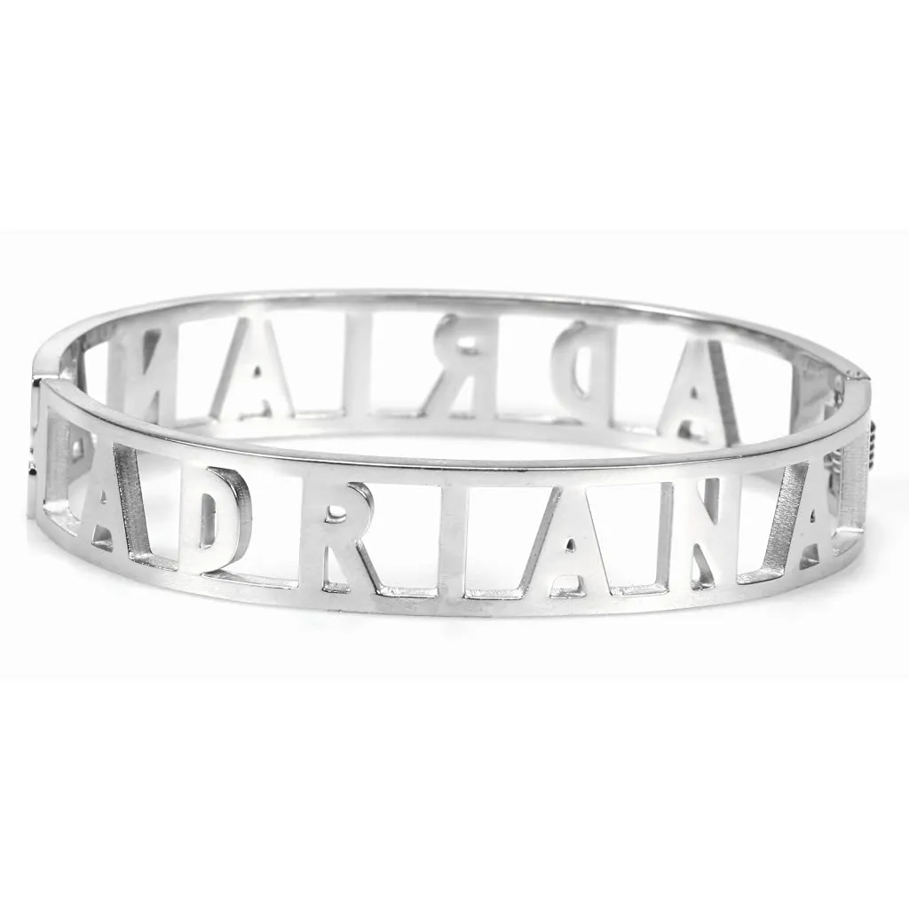 Flowers Bracciale Rigido in Acciaio con Zirconi e Nome Adriana - immagine 2