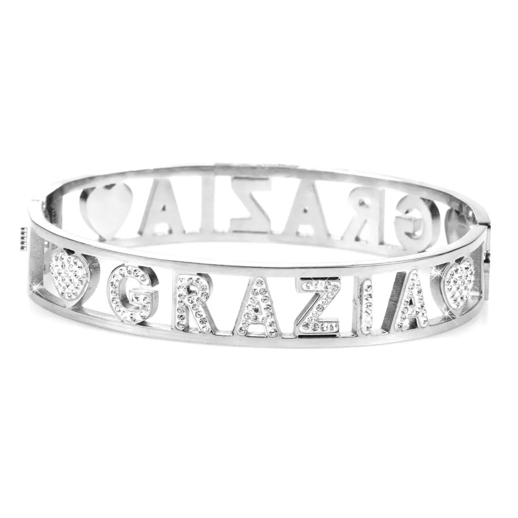 Flowers Bracciale Rigido in Acciaio con Nome e Zirconi (Grazia 2) - immagine 1