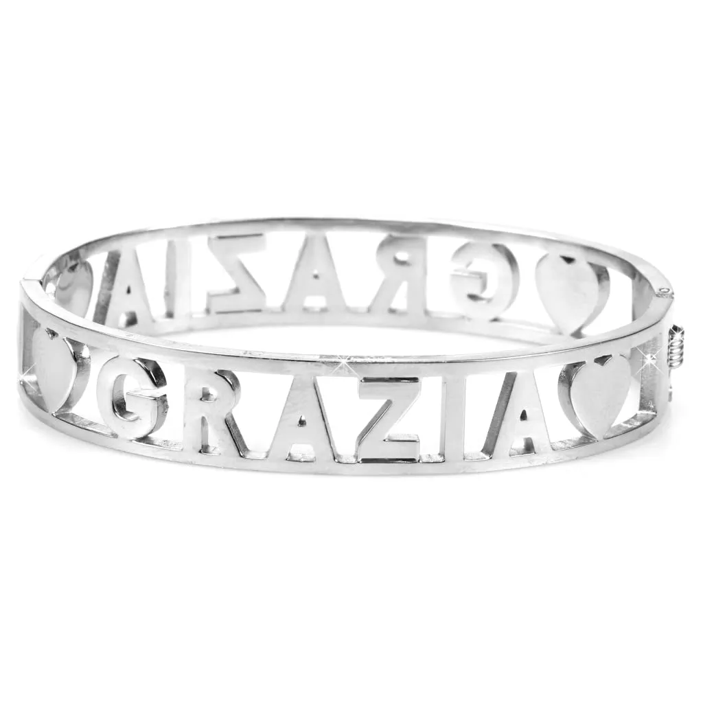 Flowers Bracciale Rigido in Acciaio con Nome e Zirconi (Grazia 2) - immagine 2