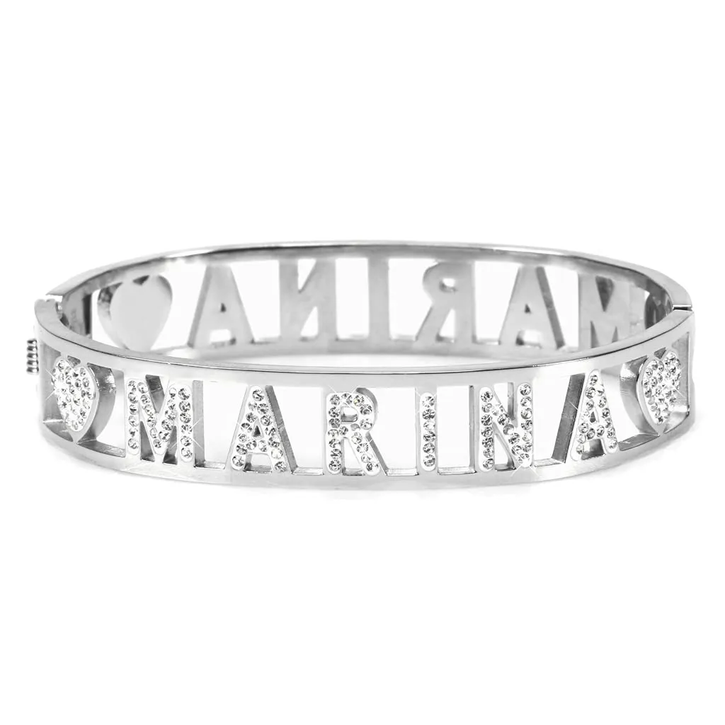 Flowers Bracciale Rigido in Acciaio con Nome e Zirconi Marina 2 - immagine 1