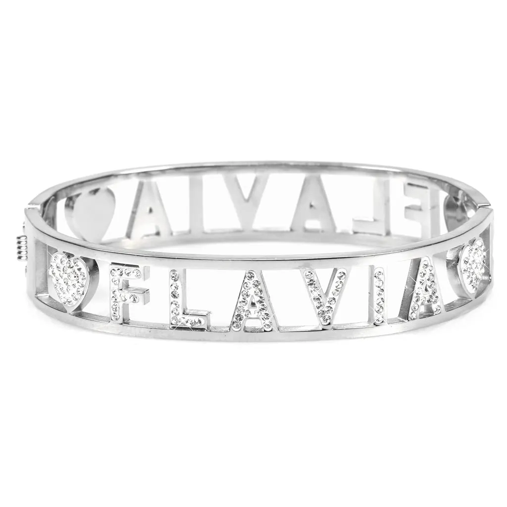 Flowers Bracciale Rigido in Acciaio con Nome Flavia e Zirconi Argento - immagine 1