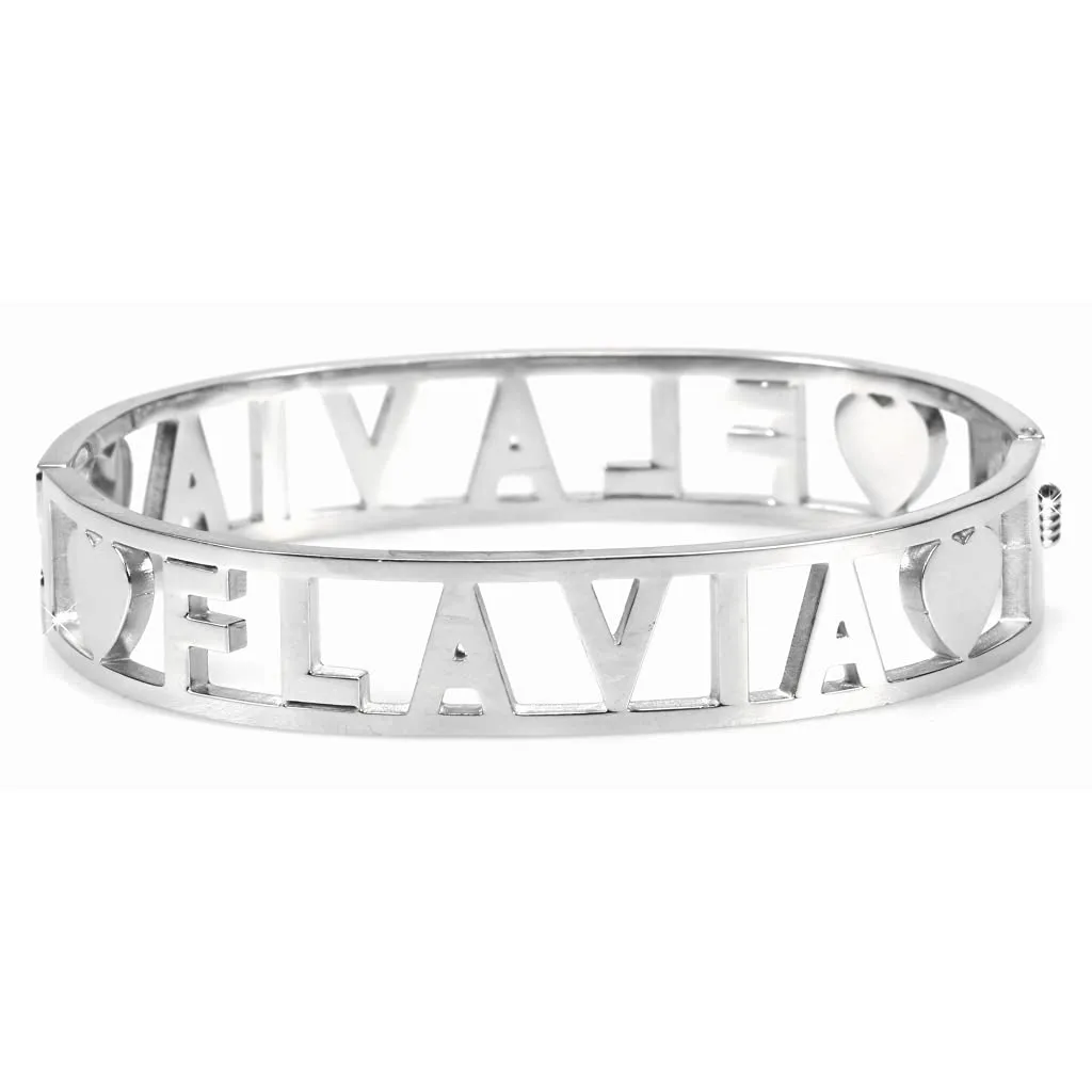 Flowers Bracciale Rigido in Acciaio con Nome Flavia e Zirconi Argento - immagine 2
