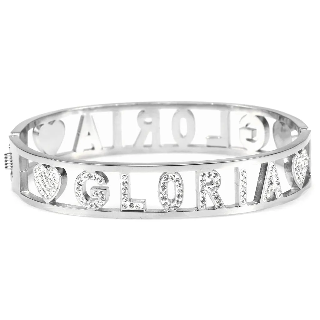 Flowers Bracciale Rigido in Acciaio con Nome e Zirconi, Donna (Gloria) - immagine 1