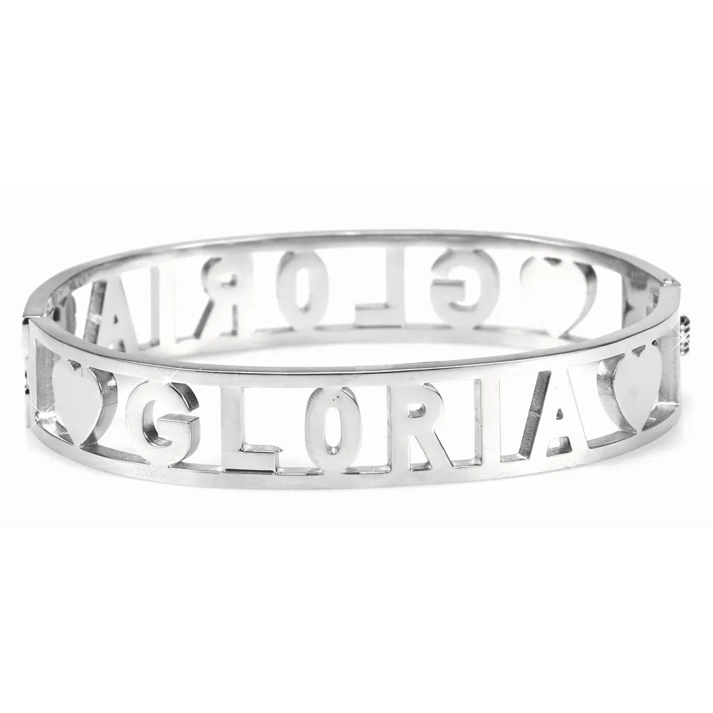 Flowers Bracciale Rigido in Acciaio con Nome e Zirconi, Donna (Gloria) - immagine 2