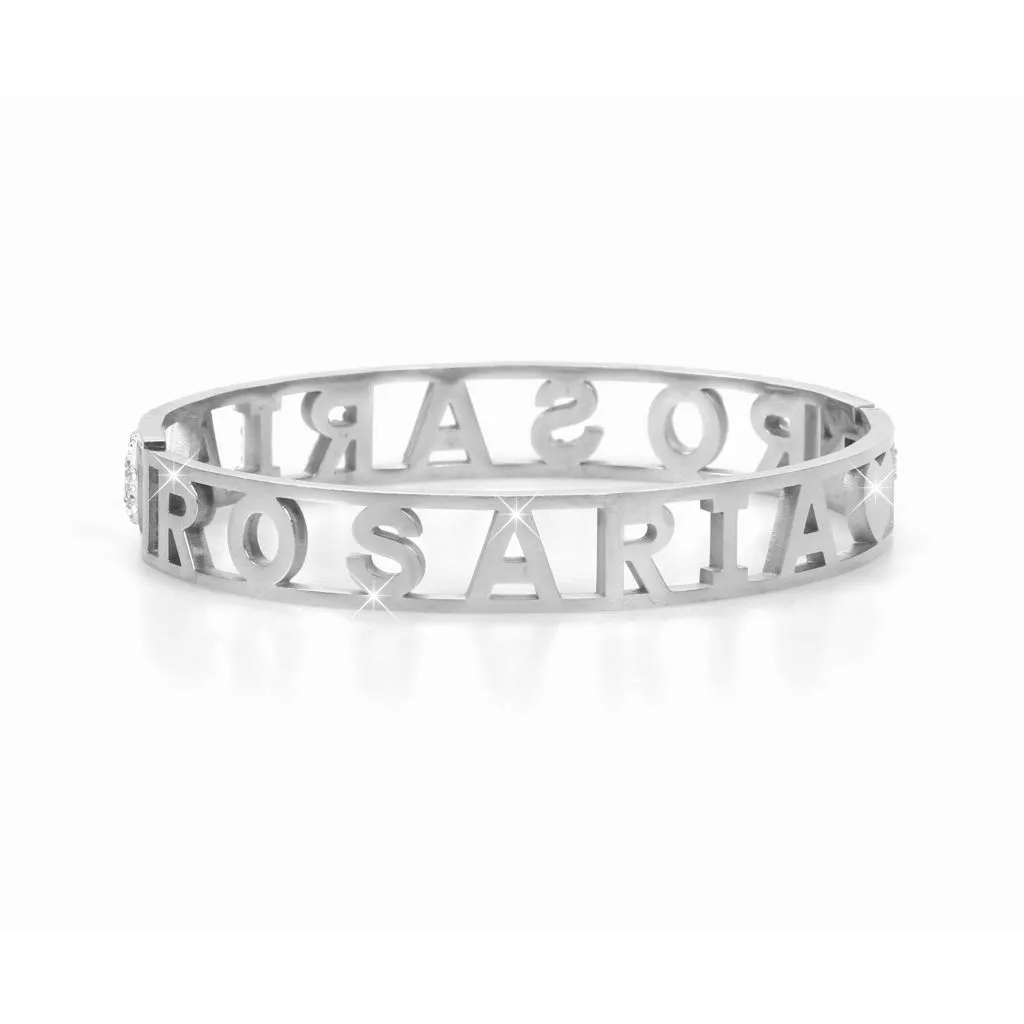 Flowers Bracciale Rigido in Acciaio con Nome e Zirconi (Rosaria 2) - immagine 2