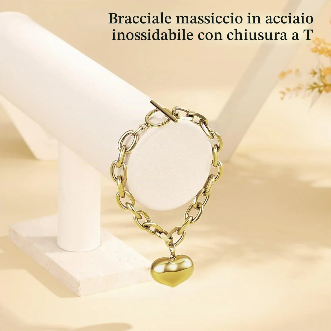 Emibele Bracciale Cuore Donna in Acciaio Inossidabile Placcato 18K Oro - immagine 6