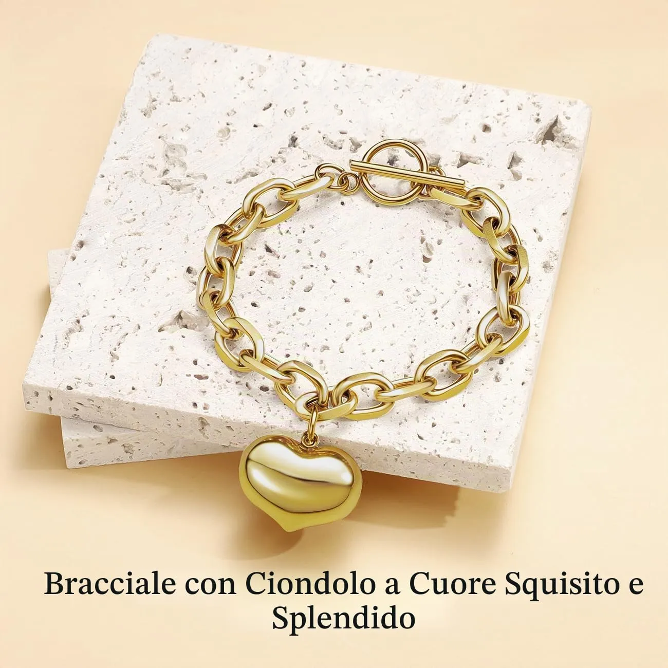 Emibele Bracciale Cuore Donna in Acciaio Inossidabile Placcato 18K Oro - immagine 7
