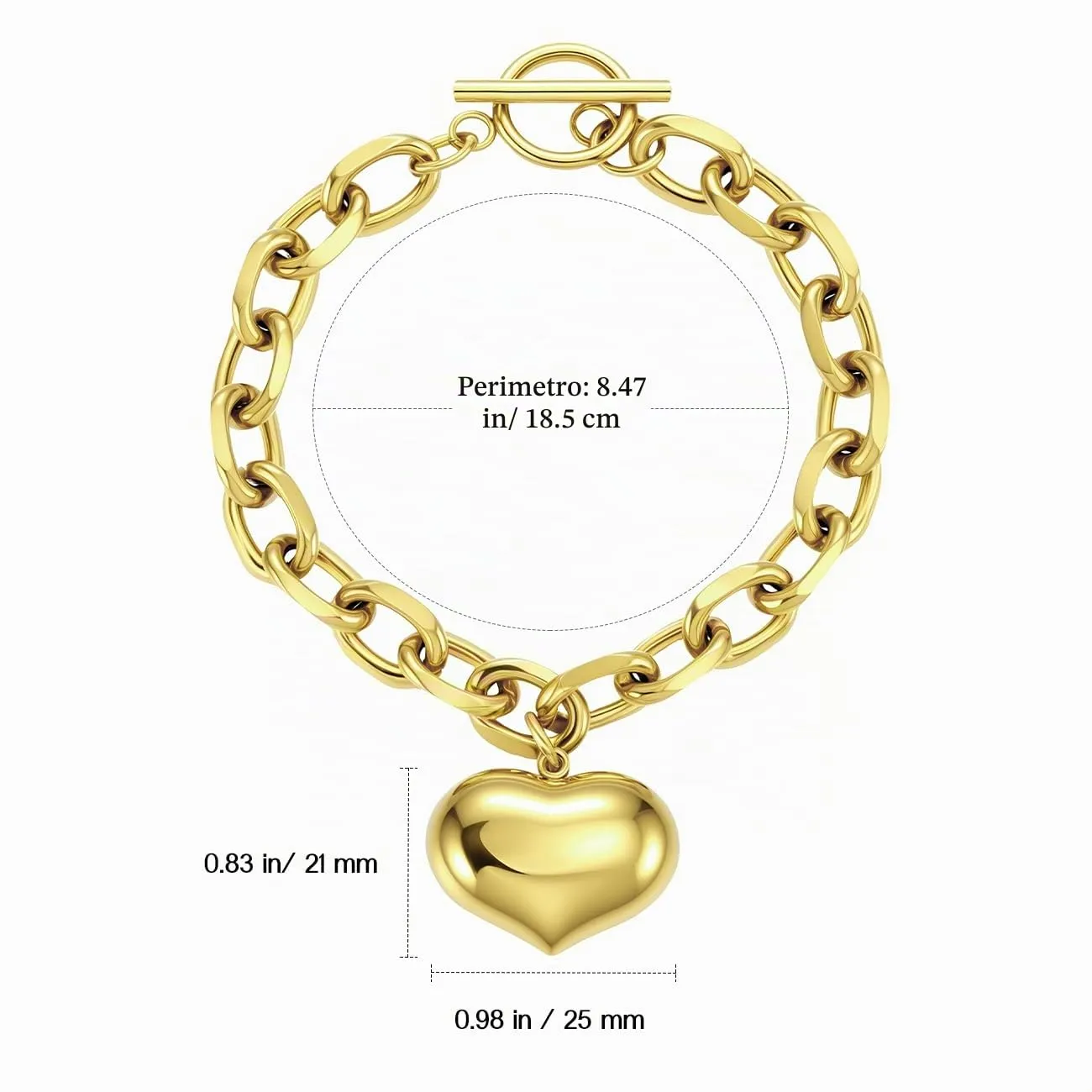 Emibele Bracciale Cuore Donna in Acciaio Inossidabile Placcato 18K Oro - immagine 8