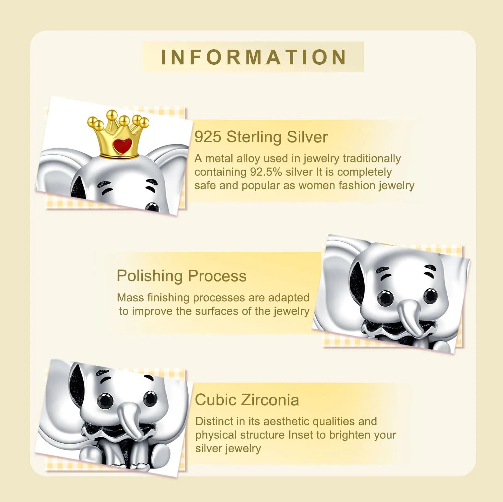 NUNUYAYA Prince Elephant Charm Bead in Argento Sterling 925 con Cubic Zirconia - immagine 3
