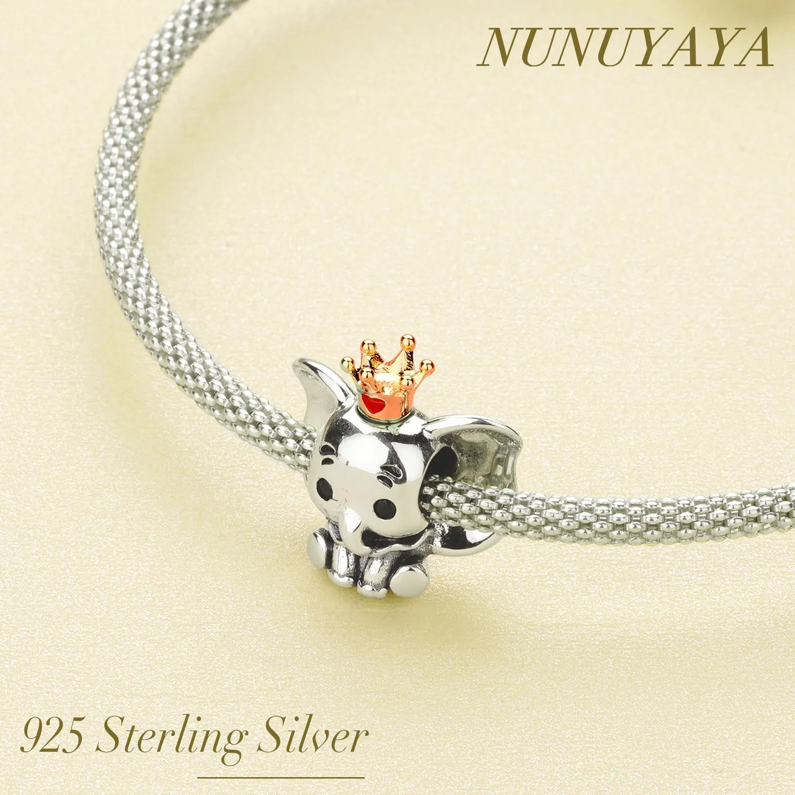 NUNUYAYA Prince Elephant Charm Bead in Argento Sterling 925 con Cubic Zirconia - immagine 4