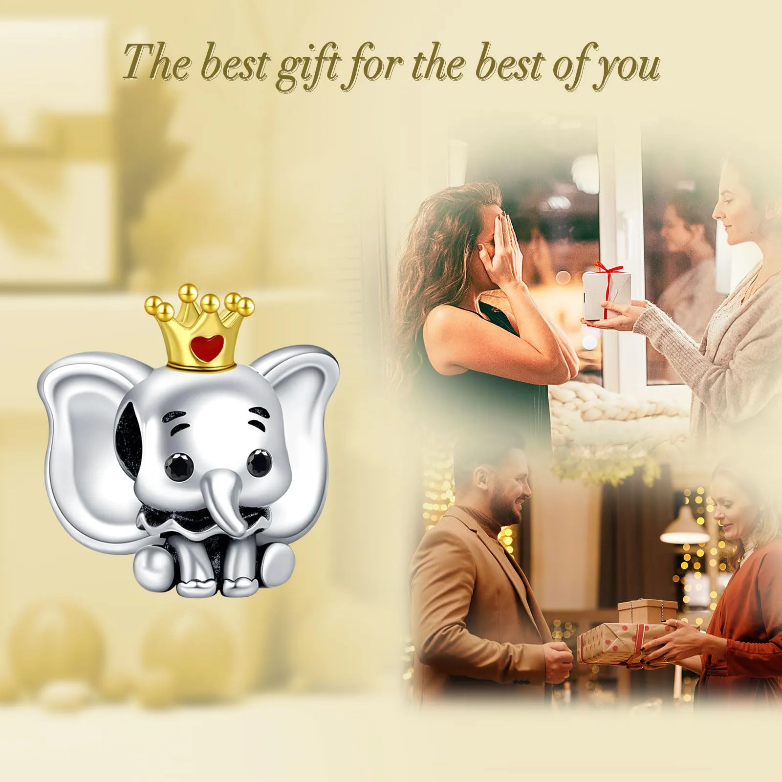 NUNUYAYA Prince Elephant Charm Bead in Argento Sterling 925 con Cubic Zirconia - immagine 6
