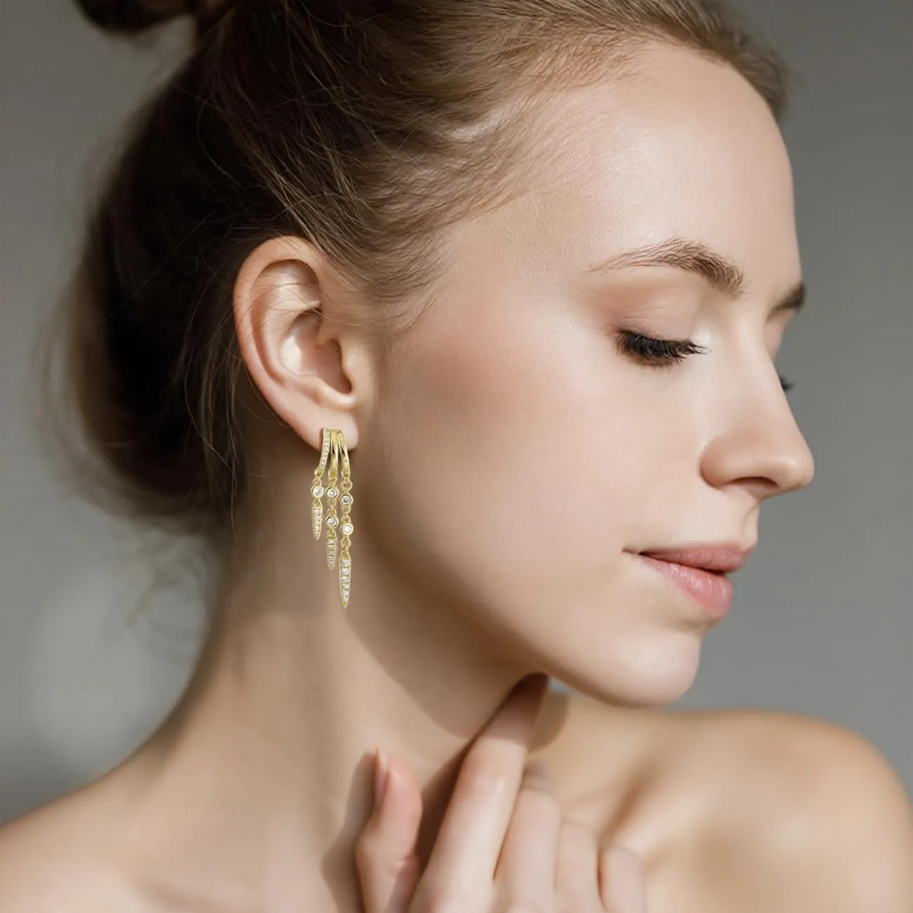 Emibele Orecchini Pendenti a Cerchio con Catena Placcati in Oro 14K - immagine 2