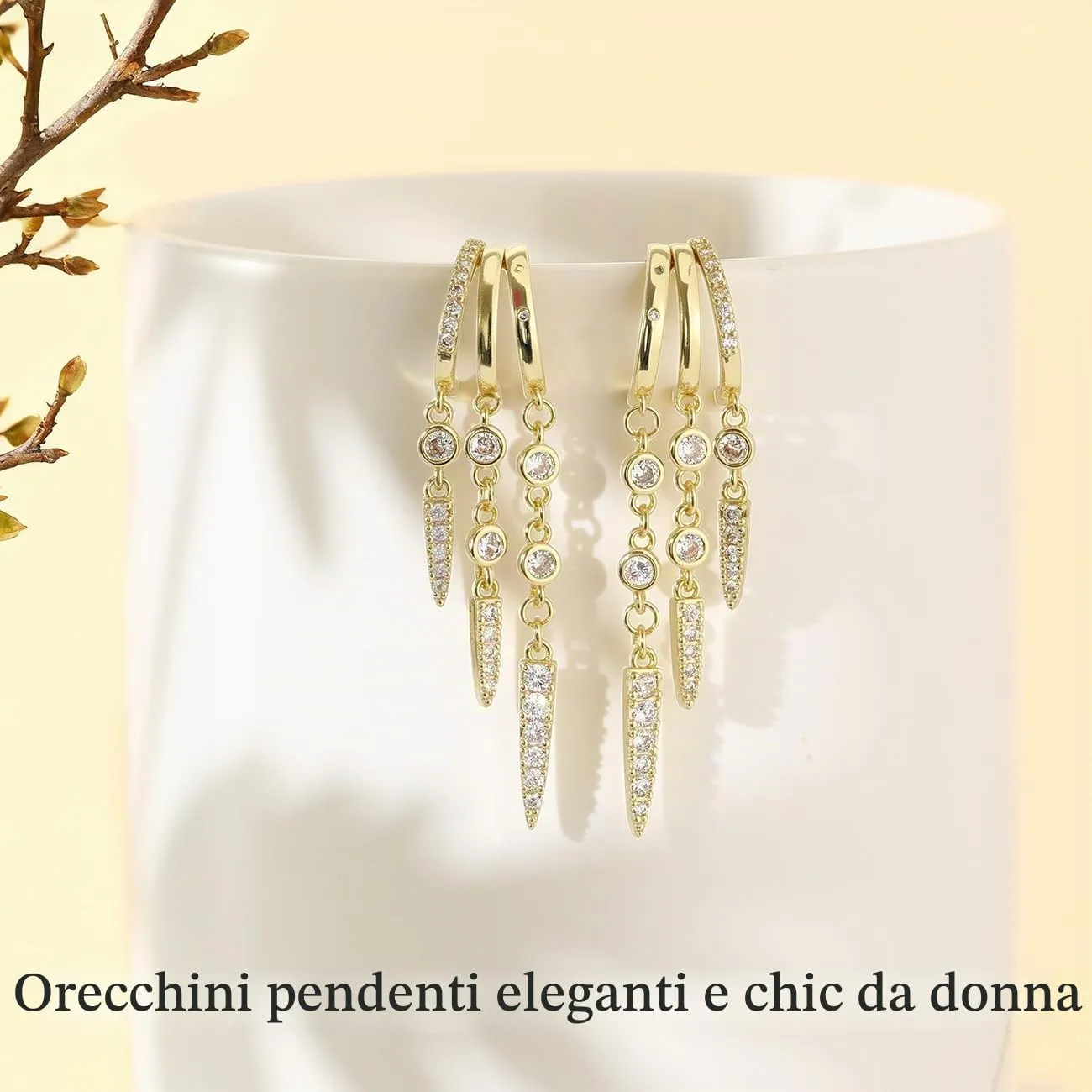 Emibele Orecchini Pendenti a Cerchio con Catena Placcati in Oro 14K - immagine 5