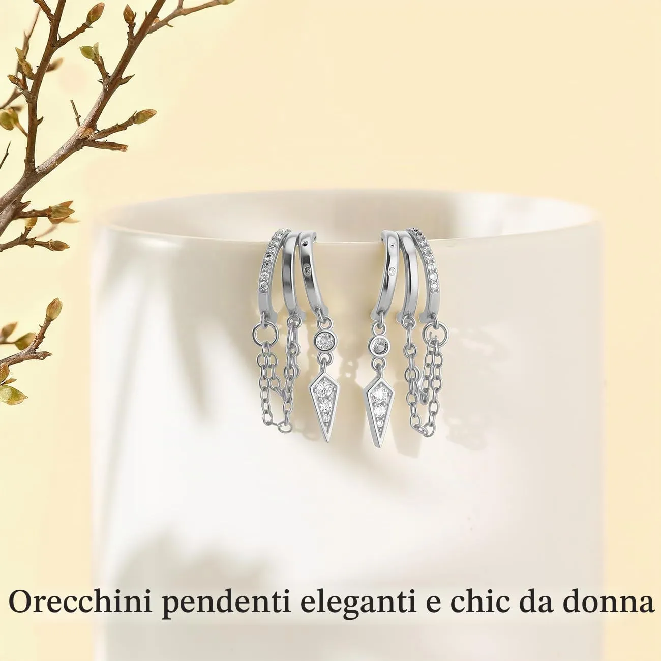 Emibele Orecchini Huggie Pendenti in Ottone Argento per Donna - immagine 5