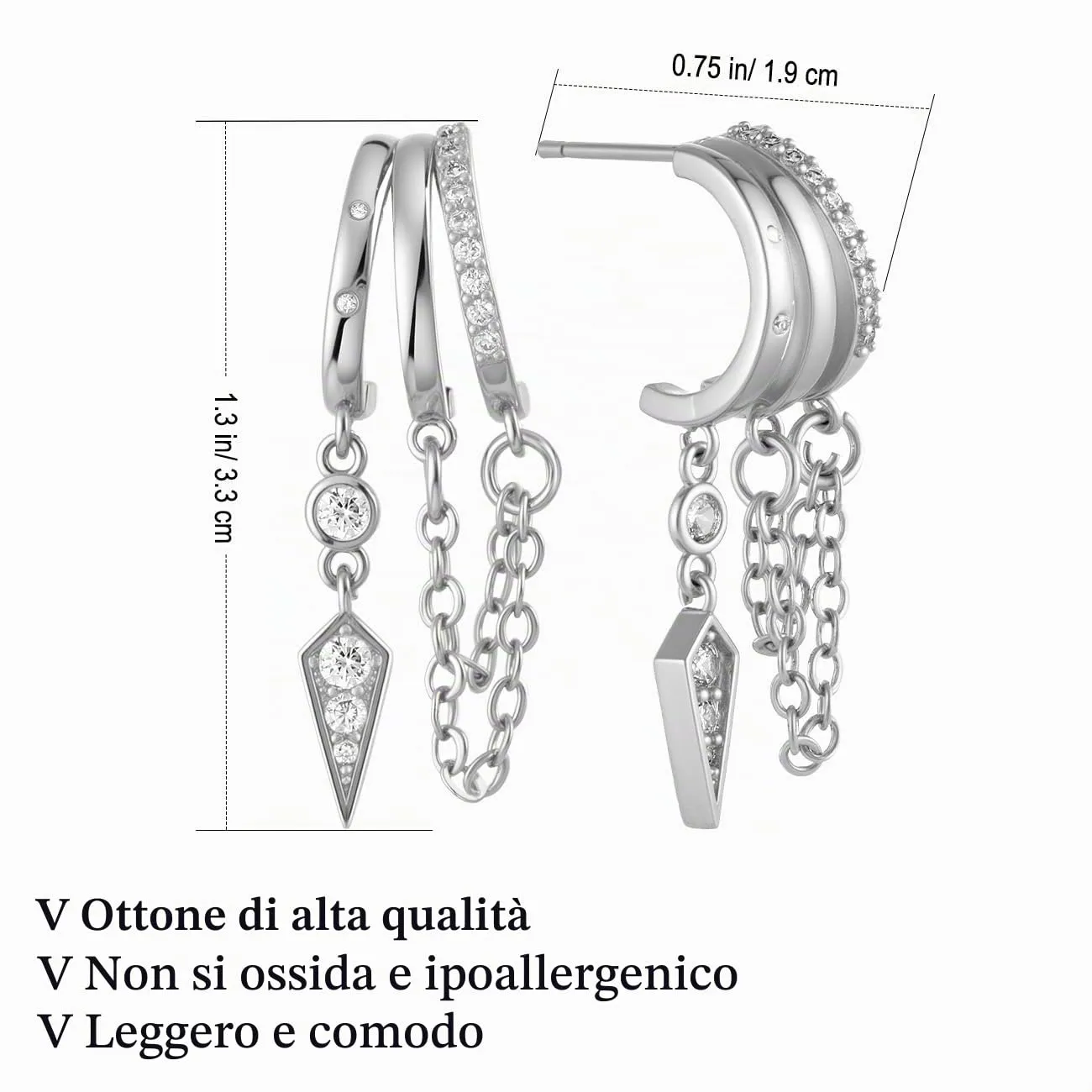 Emibele Orecchini Huggie Pendenti in Ottone Argento per Donna - immagine 7