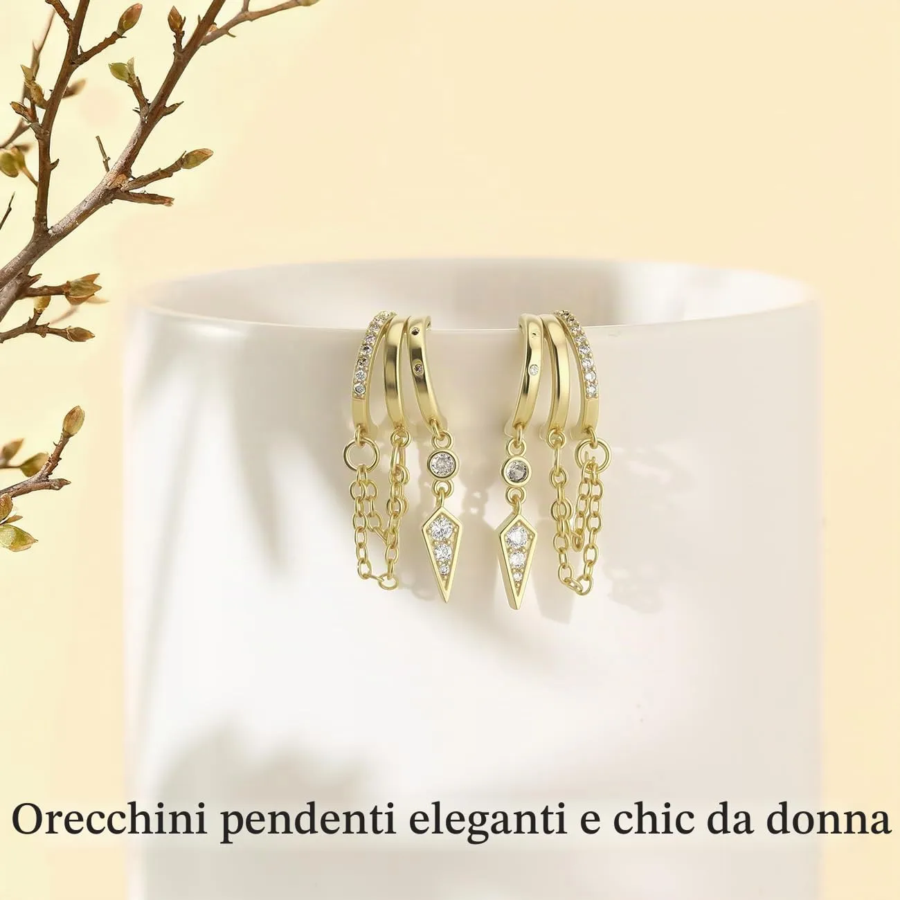 Emibele Orecchini Huggie Pendenti Donna, Placcato Oro 14K - immagine 5