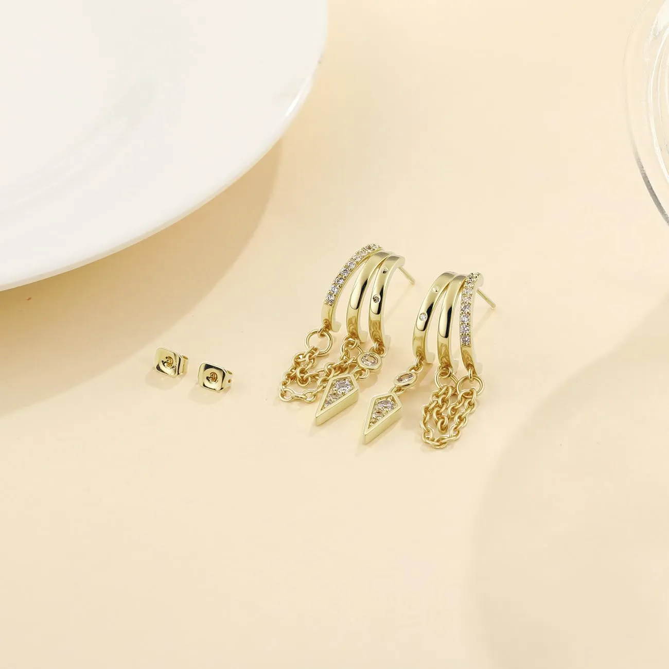 Emibele Orecchini Huggie Pendenti Donna, Placcato Oro 14K - immagine 6