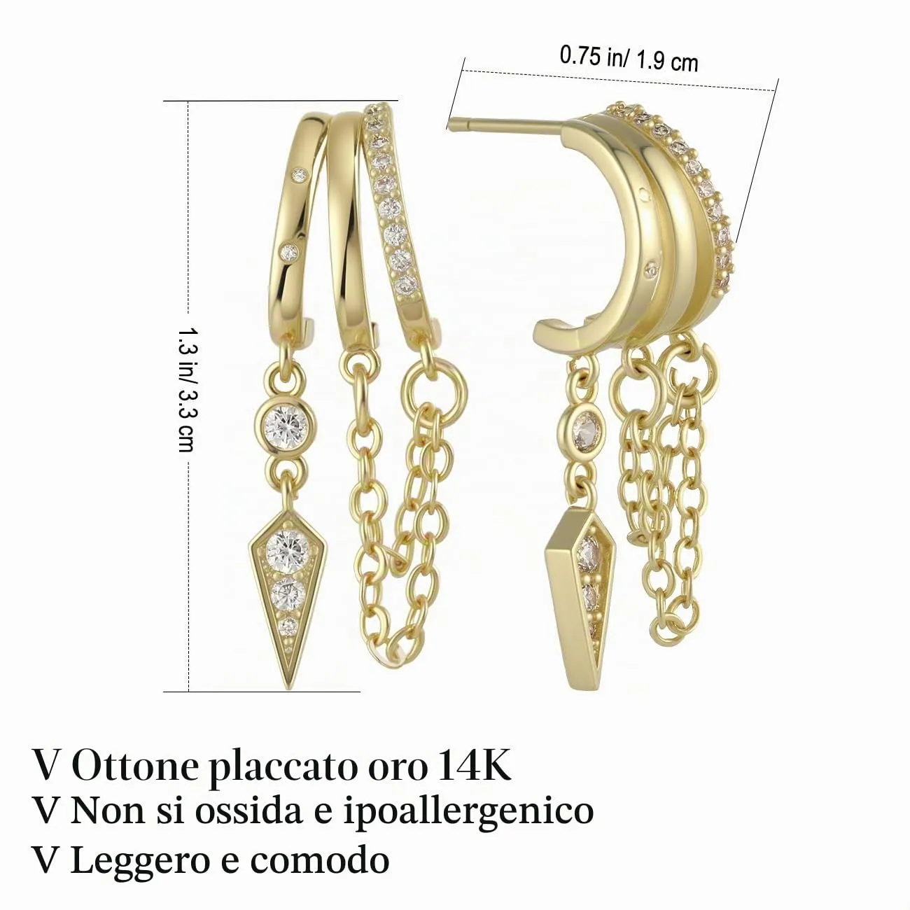 Emibele Orecchini Huggie Pendenti Donna, Placcato Oro 14K - immagine 7