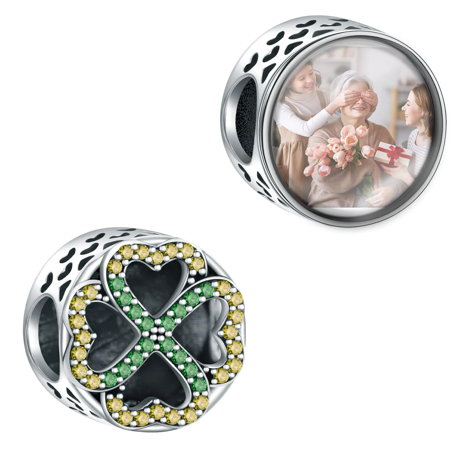 Annmors 925 Sterling Silver Clover Custom Image Charm for Women's Bracelet and Necklace - immagine 1