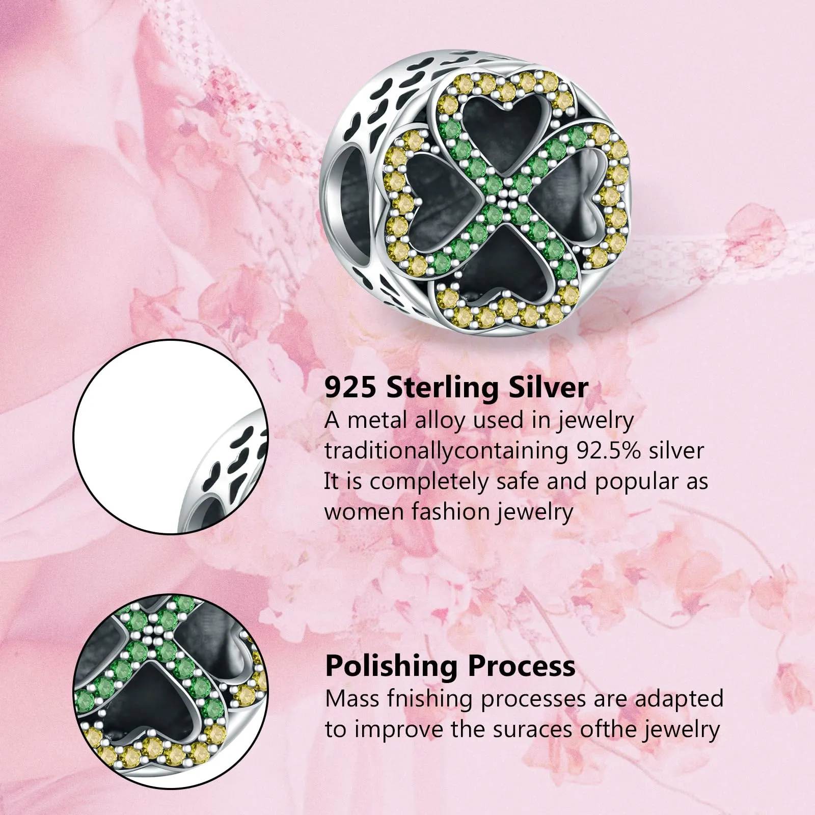 Annmors 925 Sterling Silver Clover Custom Image Charm for Women's Bracelet and Necklace - immagine 4