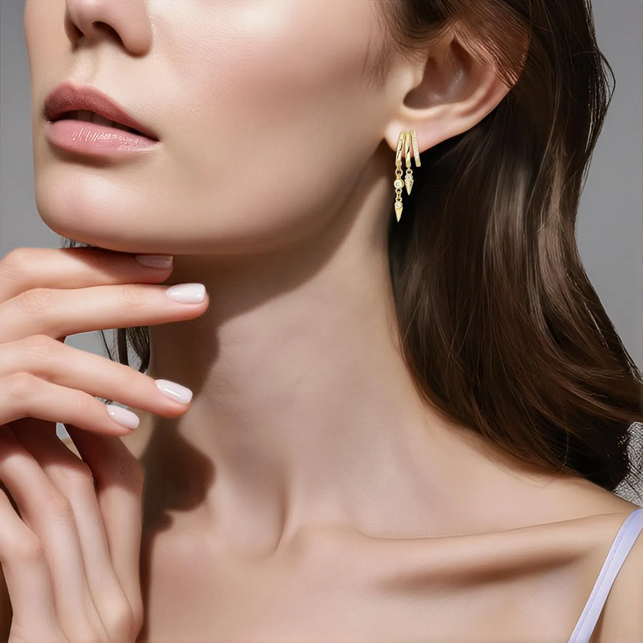 Emibele Orecchini Huggie Donna, Placcato Oro 14K - immagine 4