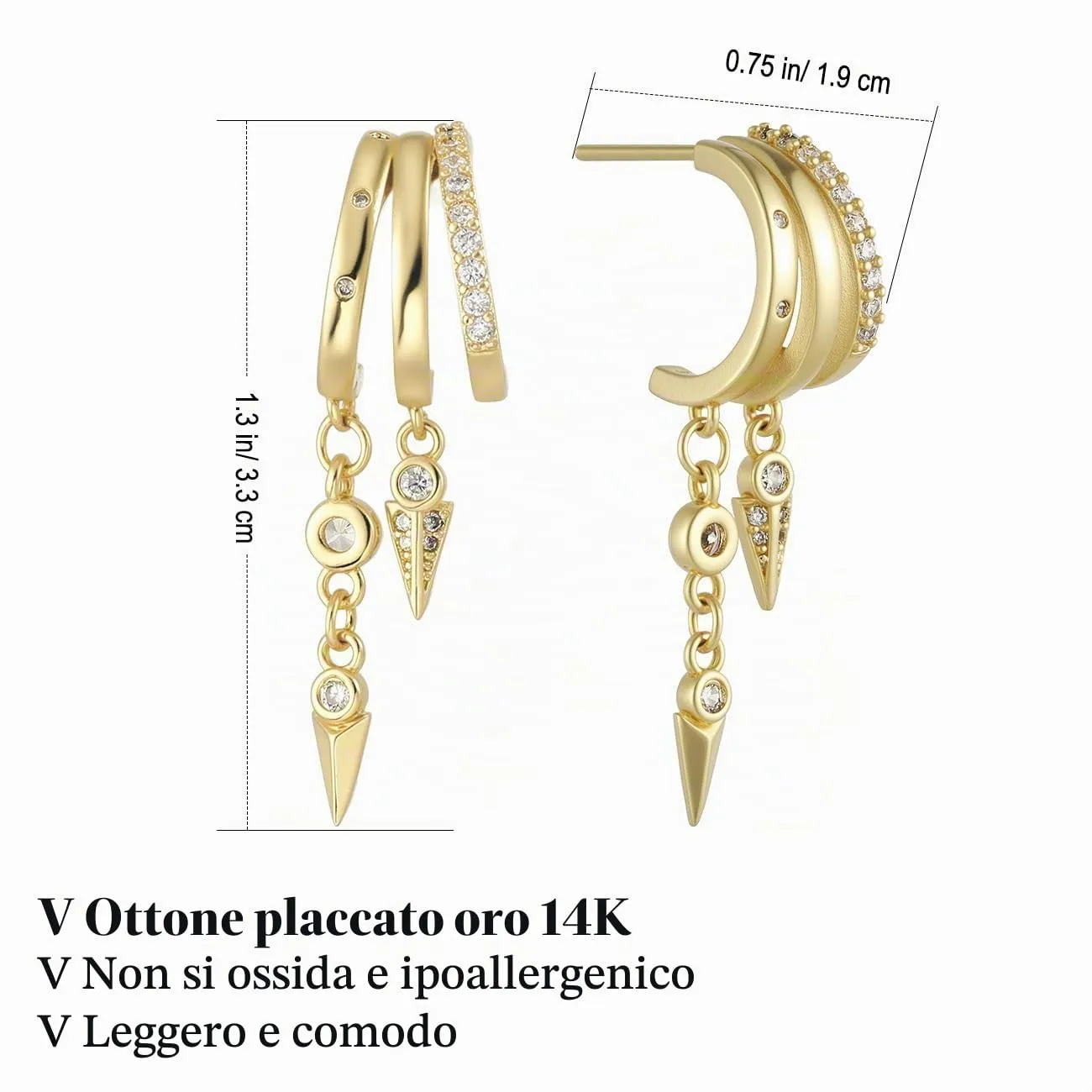 Emibele Orecchini Huggie Donna, Placcato Oro 14K - immagine 7