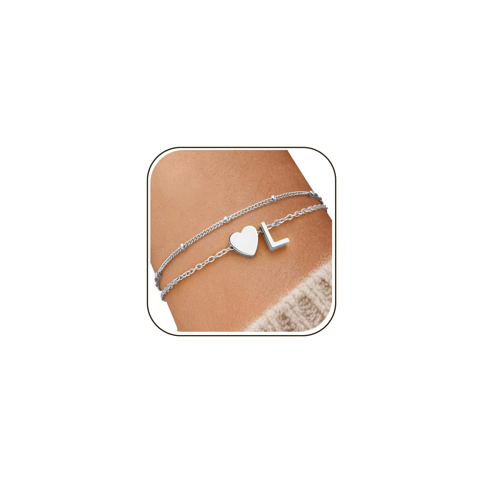 J.Fée Bracciale Donna in Argento 925 a Doppio Strato con Iniziale L e Cuore, 16 cm - immagine 1