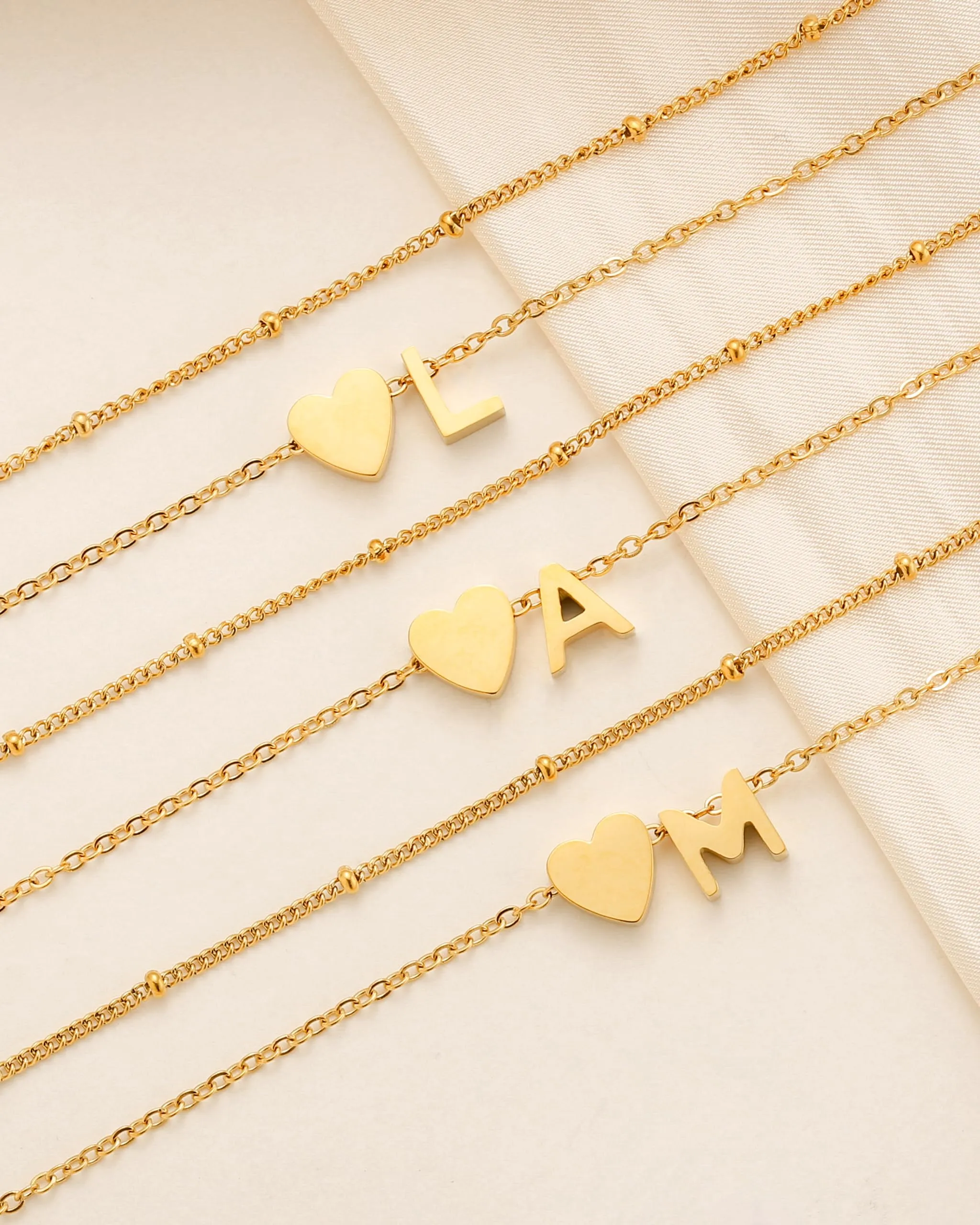 J.Fée Bracciale Donna in Argento 925 Placcato Oro con Iniziale e Cuore a Doppio Strato - immagine 4