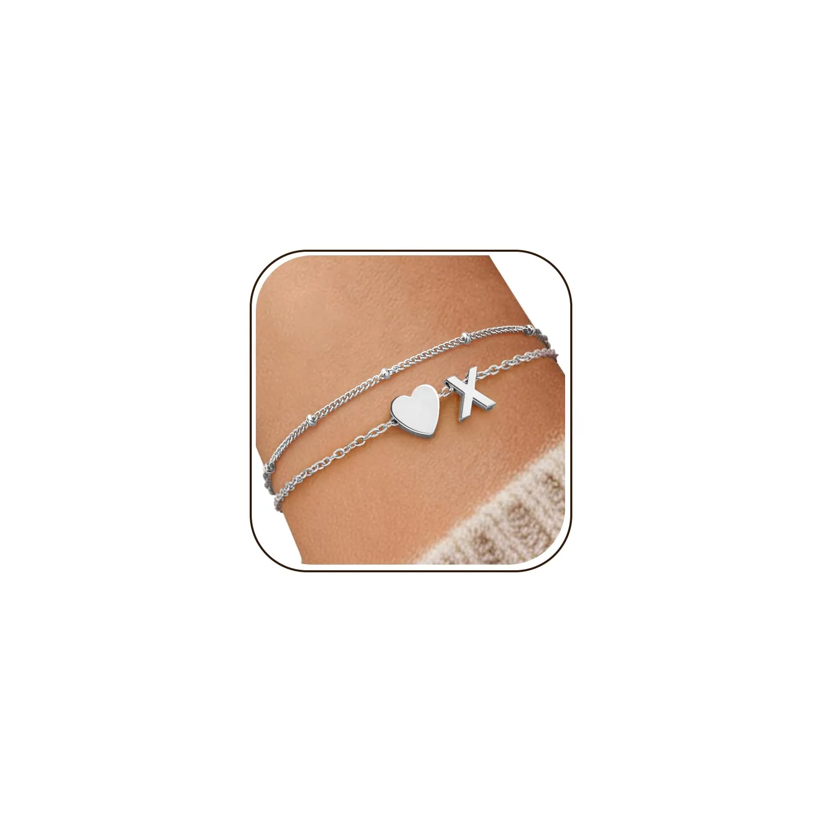J.Fée Bracciale Donna Argento 925 con Iniziale X e Cuore a Doppio Strato, 16 cm - immagine 1