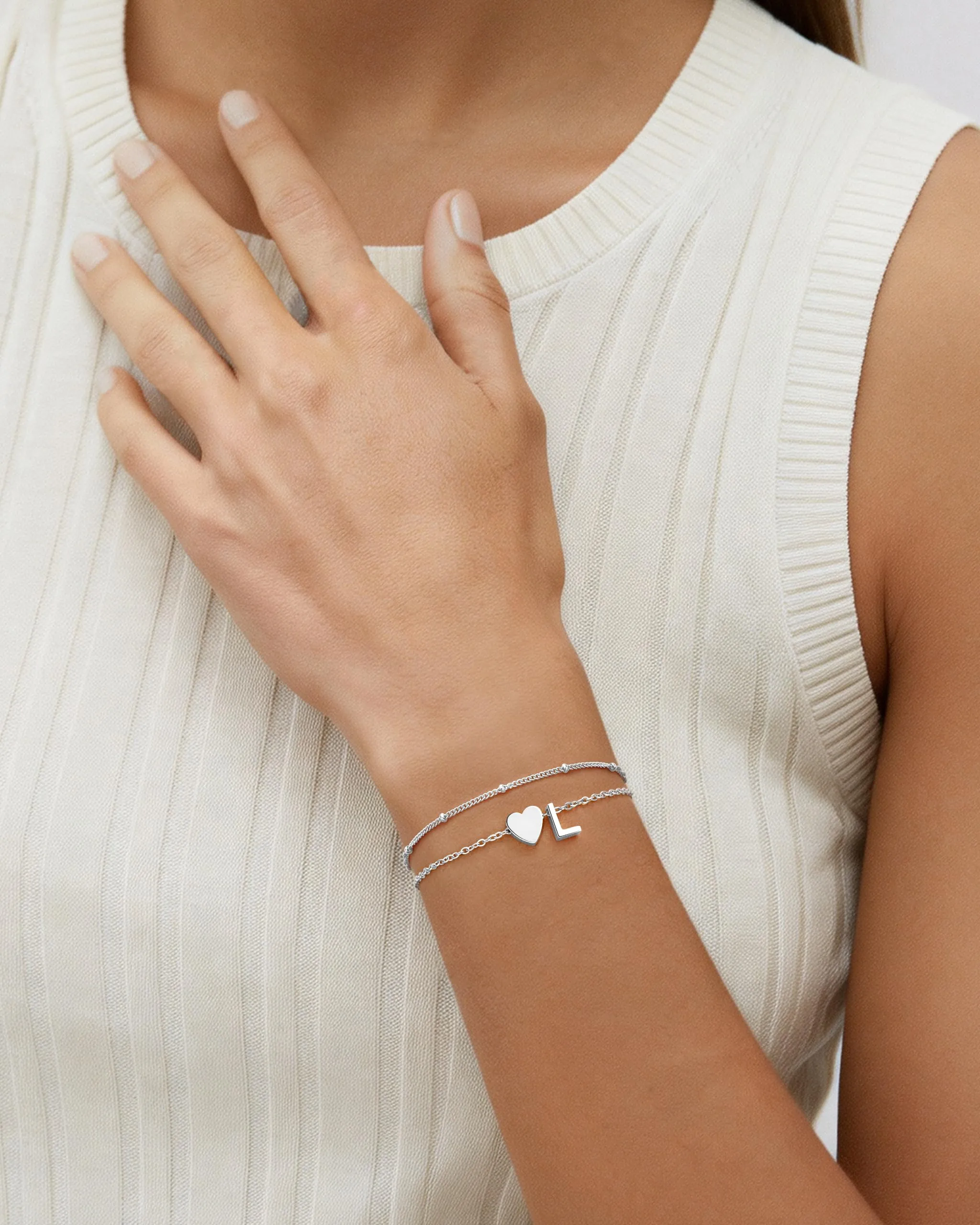 J.Fée Bracciale Donna Argento 925 Personalizzato con Iniziali e Cuore a Strati, 16 cm - immagine 2