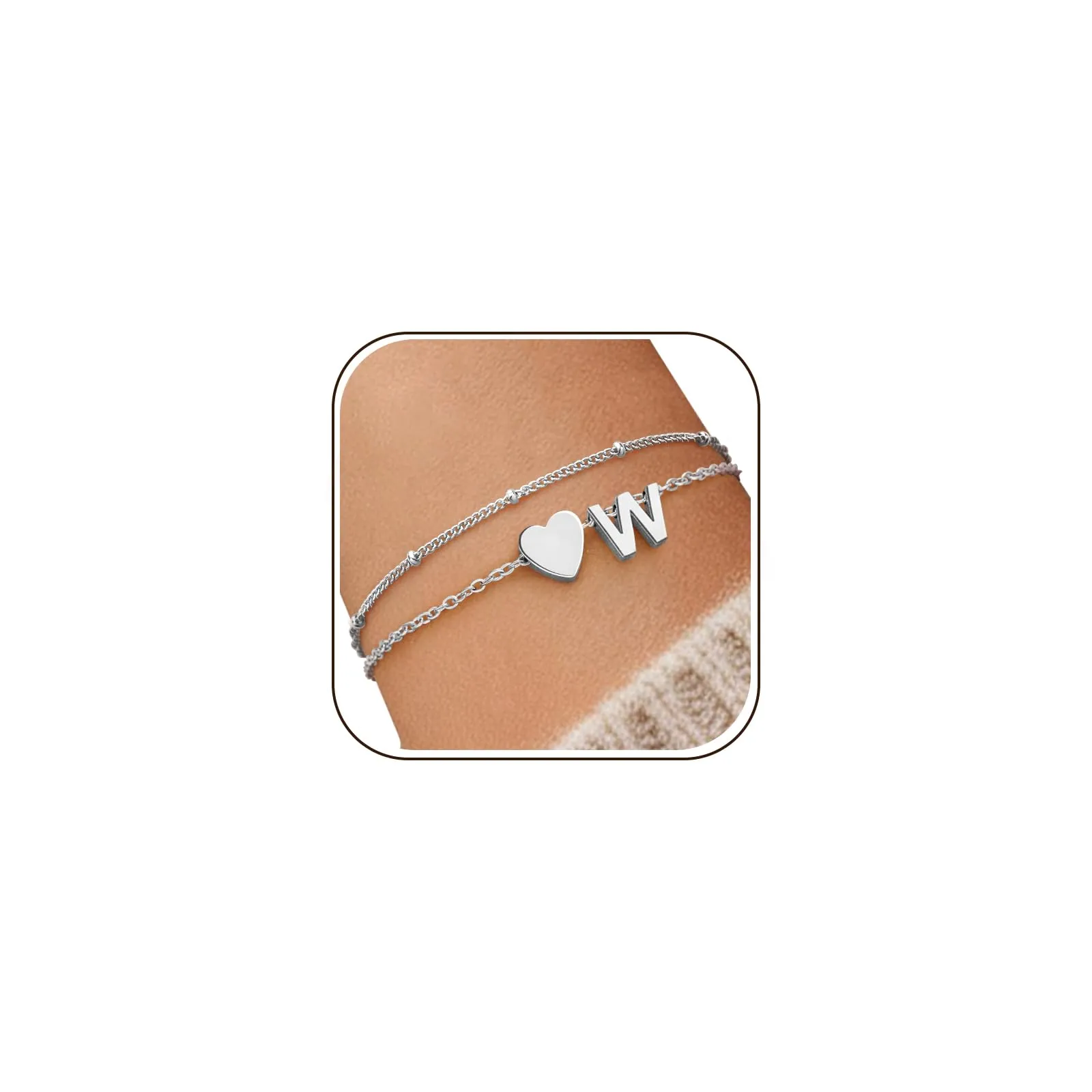 J.Fée Bracciale Donna Argento 925 a Strati con Iniziale W e Cuore - immagine 1