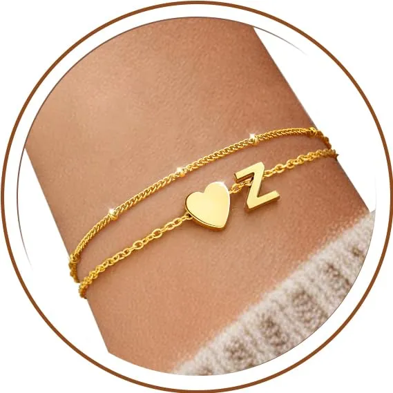 J.Fée Bracciale Donna in Argento 925 Placcato Oro 14K con Iniziale Z e Ciondoli a Cuore, 16 cm - immagine 1