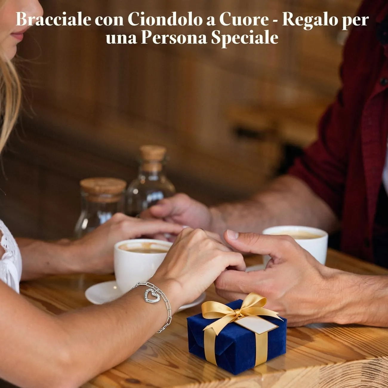 Emibele Bracciale Cuore in Acciaio Inossidabile Argento con Zirconia Cubica, Regolabile - immagine 5