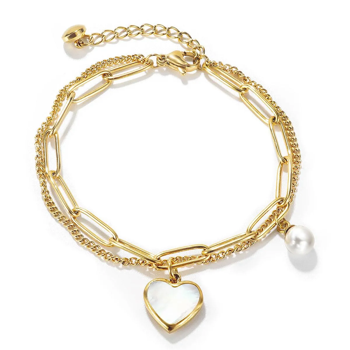 Emibele Bracciale a Cuore in Titanio Placcato Oro 18 Carati con Chiusura a Moschettone - immagine 1