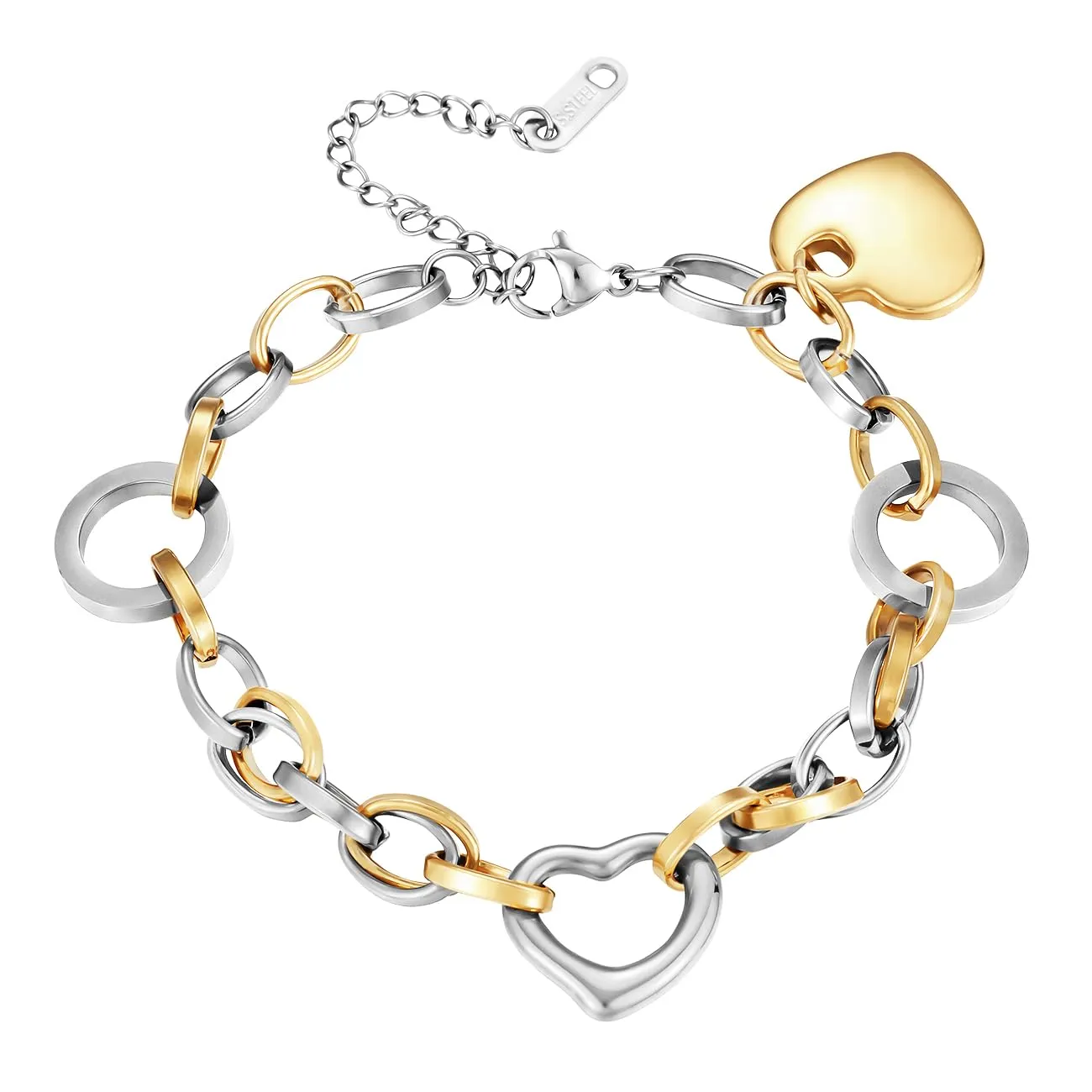 Emibele Bracciale con Ciondolo a Cuore in Acciaio Inossidabile, Oro e Argento - immagine 1