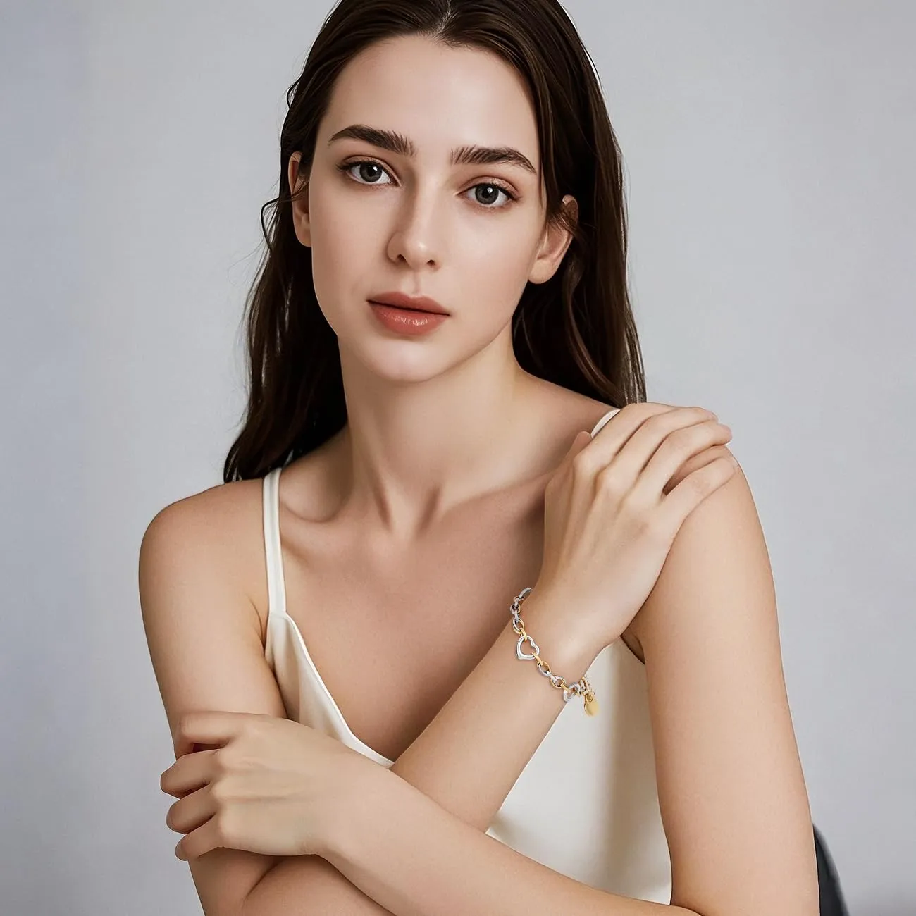 Emibele Bracciale con Ciondolo a Cuore in Acciaio Inossidabile, Oro e Argento - immagine 3