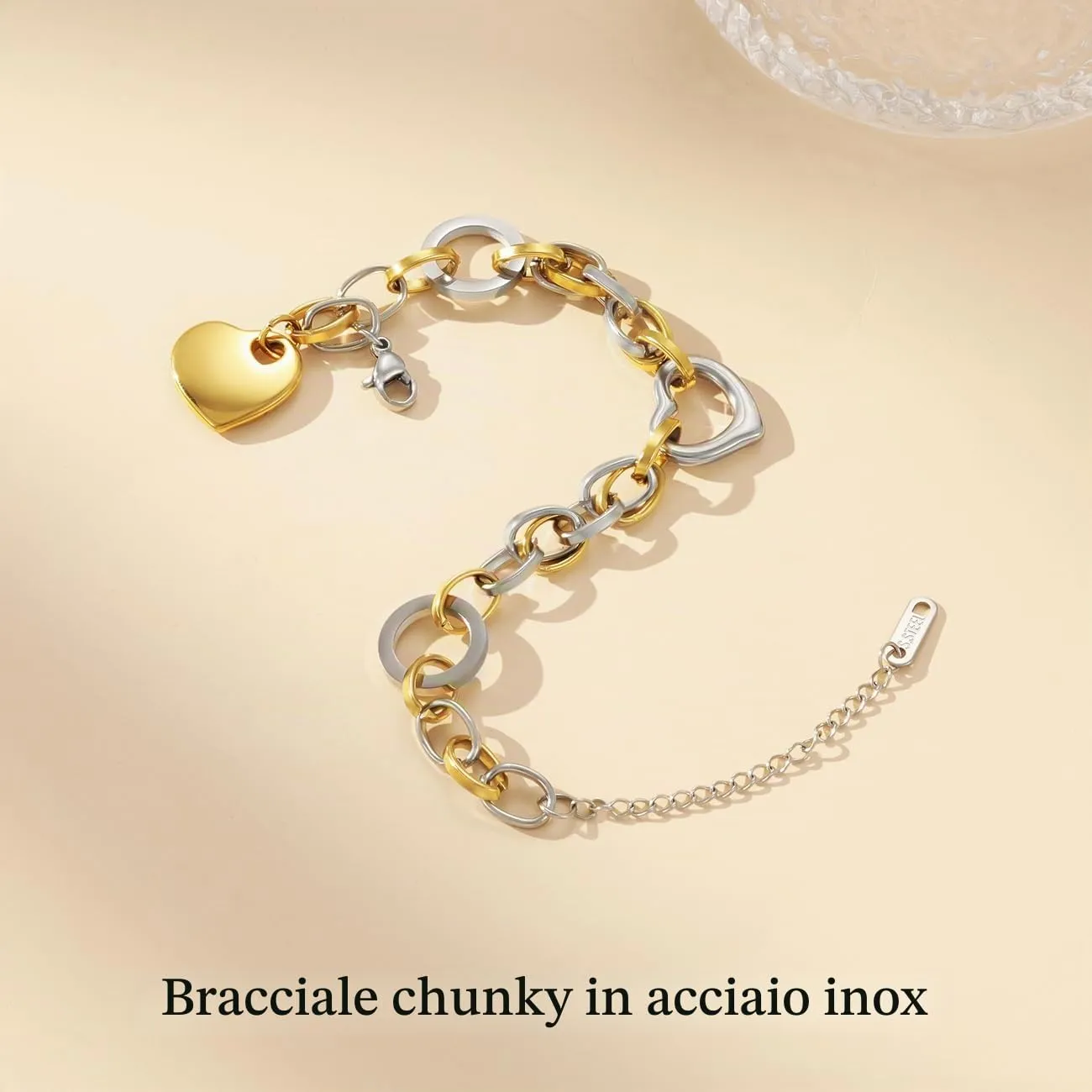 Emibele Bracciale con Ciondolo a Cuore in Acciaio Inossidabile, Oro e Argento - immagine 6