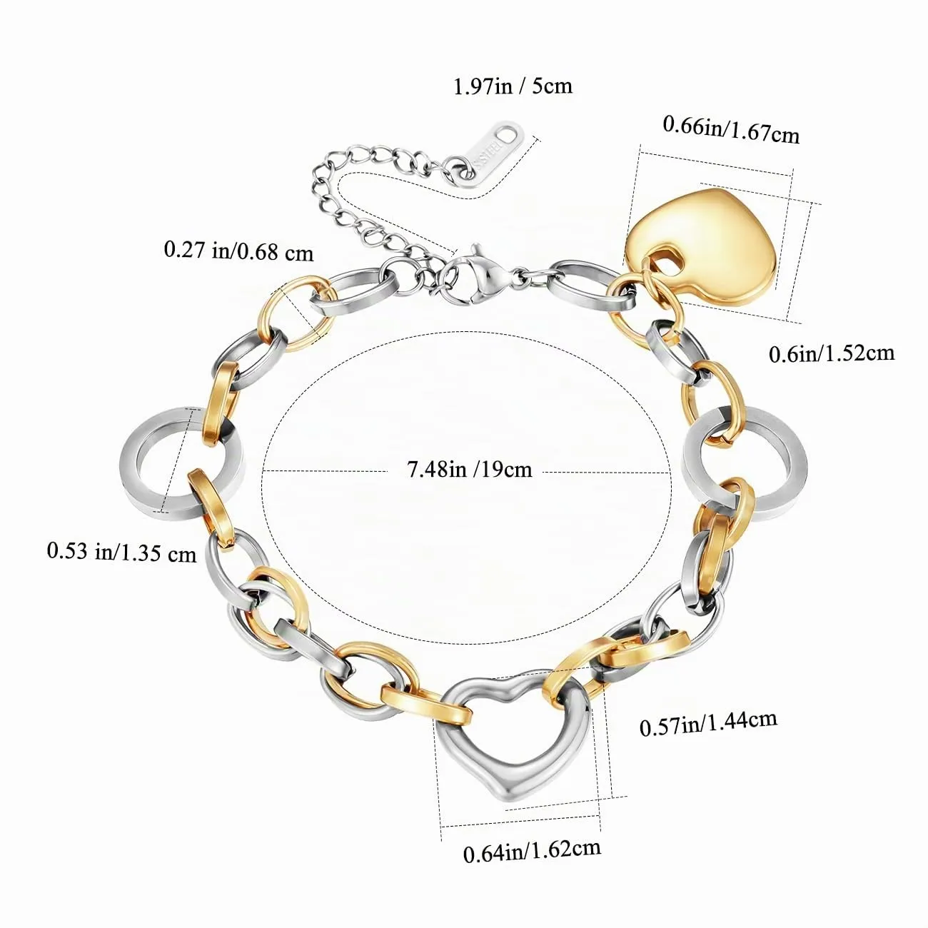 Emibele Bracciale con Ciondolo a Cuore in Acciaio Inossidabile, Oro e Argento - immagine 8