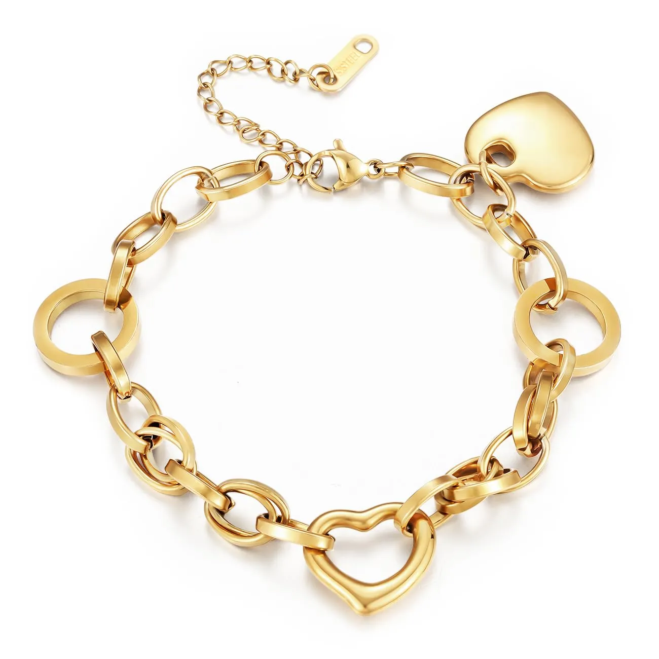 Emibele Bracciale con Ciondolo a Cuore in Acciaio Inossidabile, Colore Oro - immagine 1