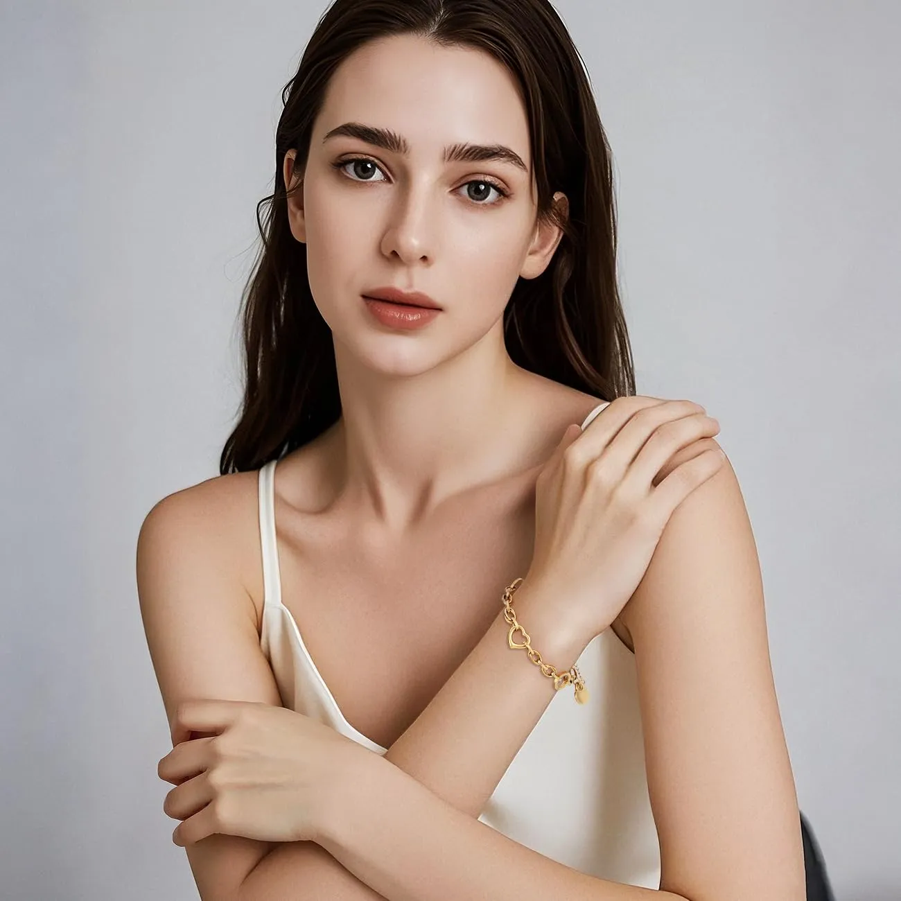 Emibele Bracciale con Ciondolo a Cuore in Acciaio Inossidabile, Colore Oro - immagine 3