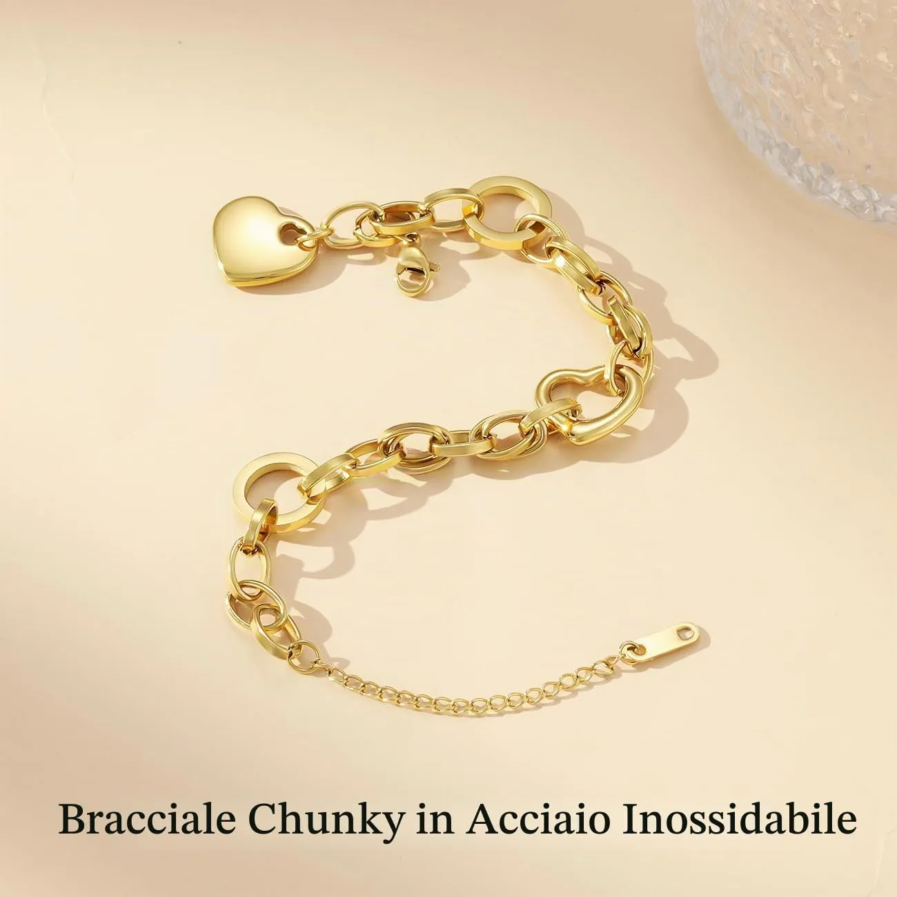 Emibele Bracciale con Ciondolo a Cuore in Acciaio Inossidabile, Colore Oro - immagine 6