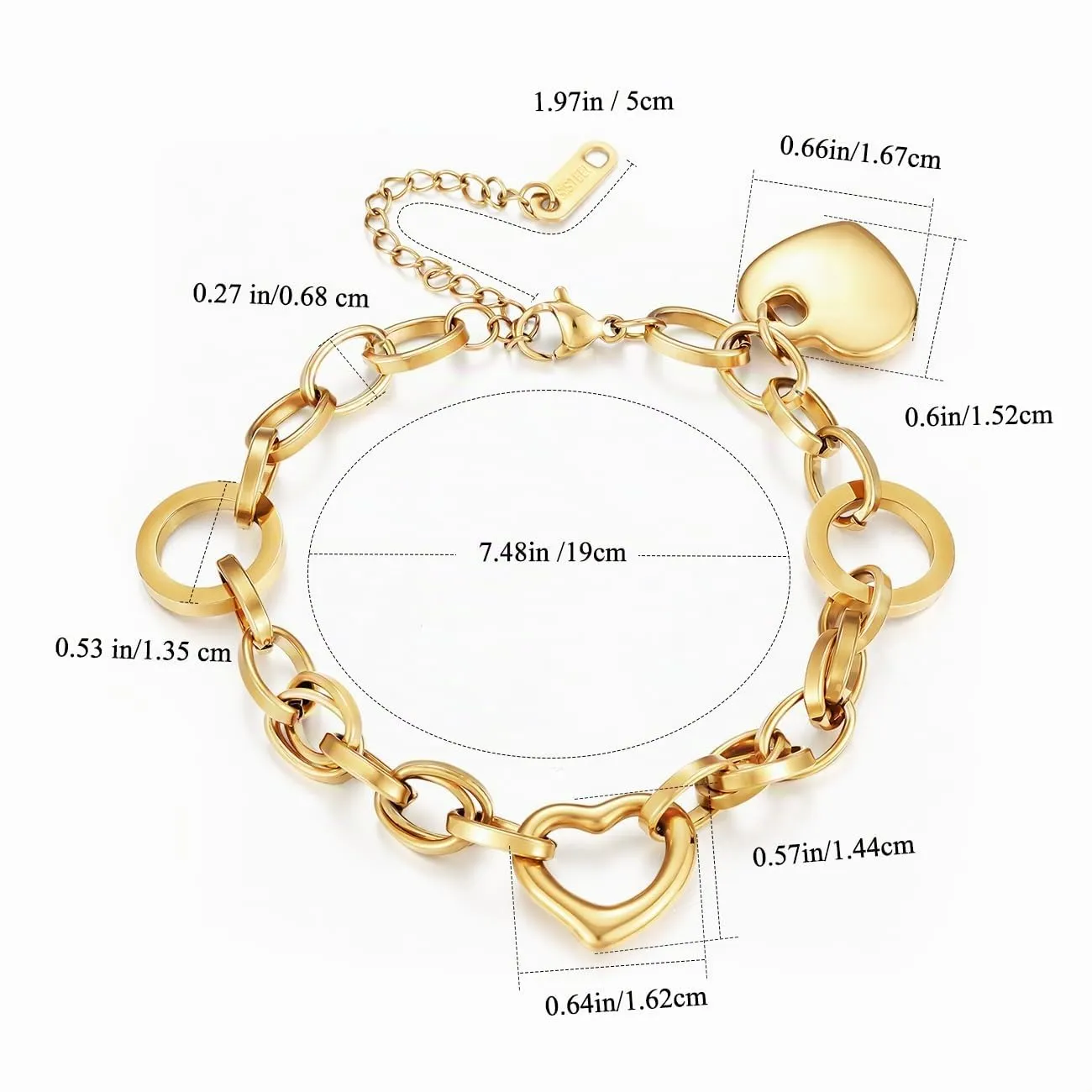 Emibele Bracciale con Ciondolo a Cuore in Acciaio Inossidabile, Colore Oro - immagine 8