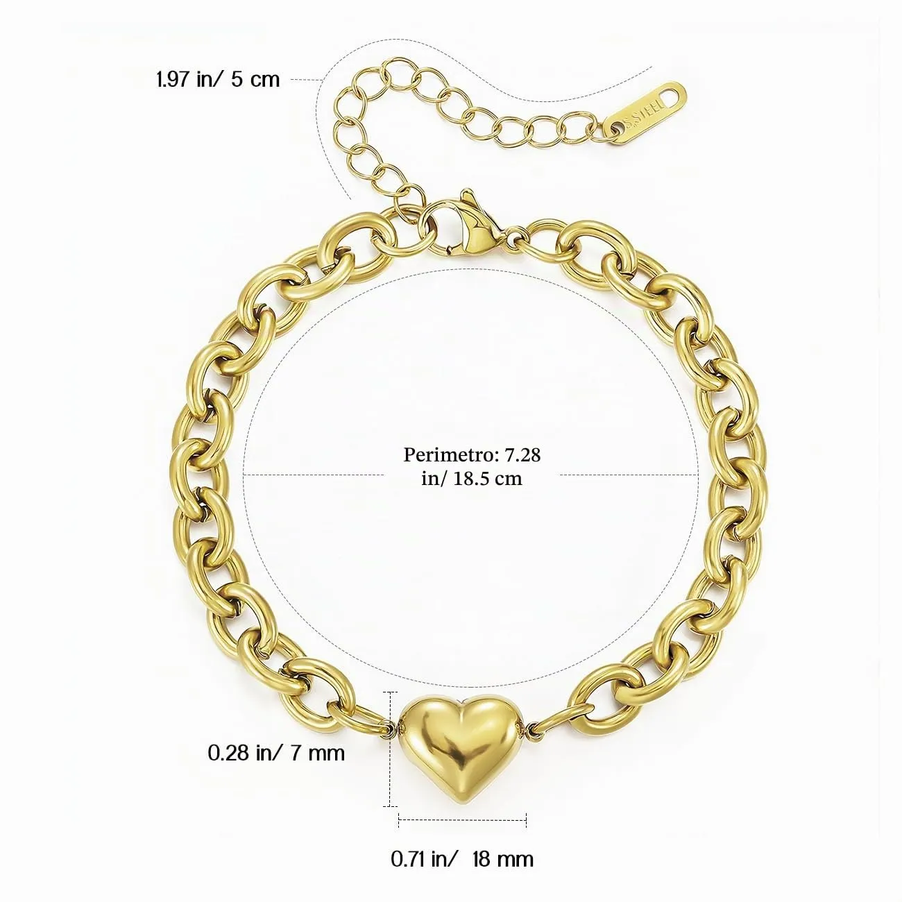 Emibele Bracciale Cuore Placcato Oro 18K per Donna - immagine 8
