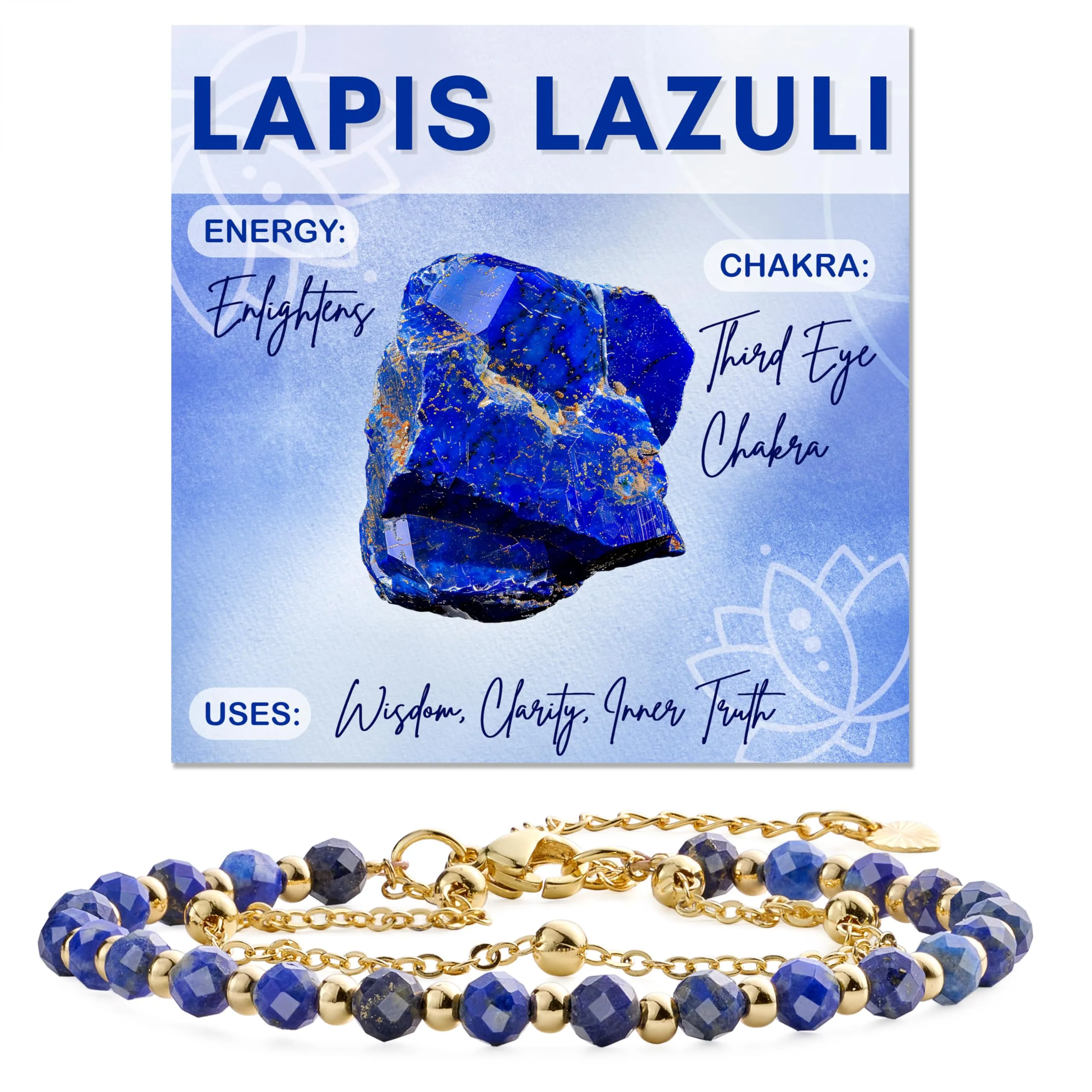 Farfume Bracciale in Lapislazzuli e Pietre Naturali per Donna, Perle da 4mm e Separatori Placcati Oro 18K - immagine 1